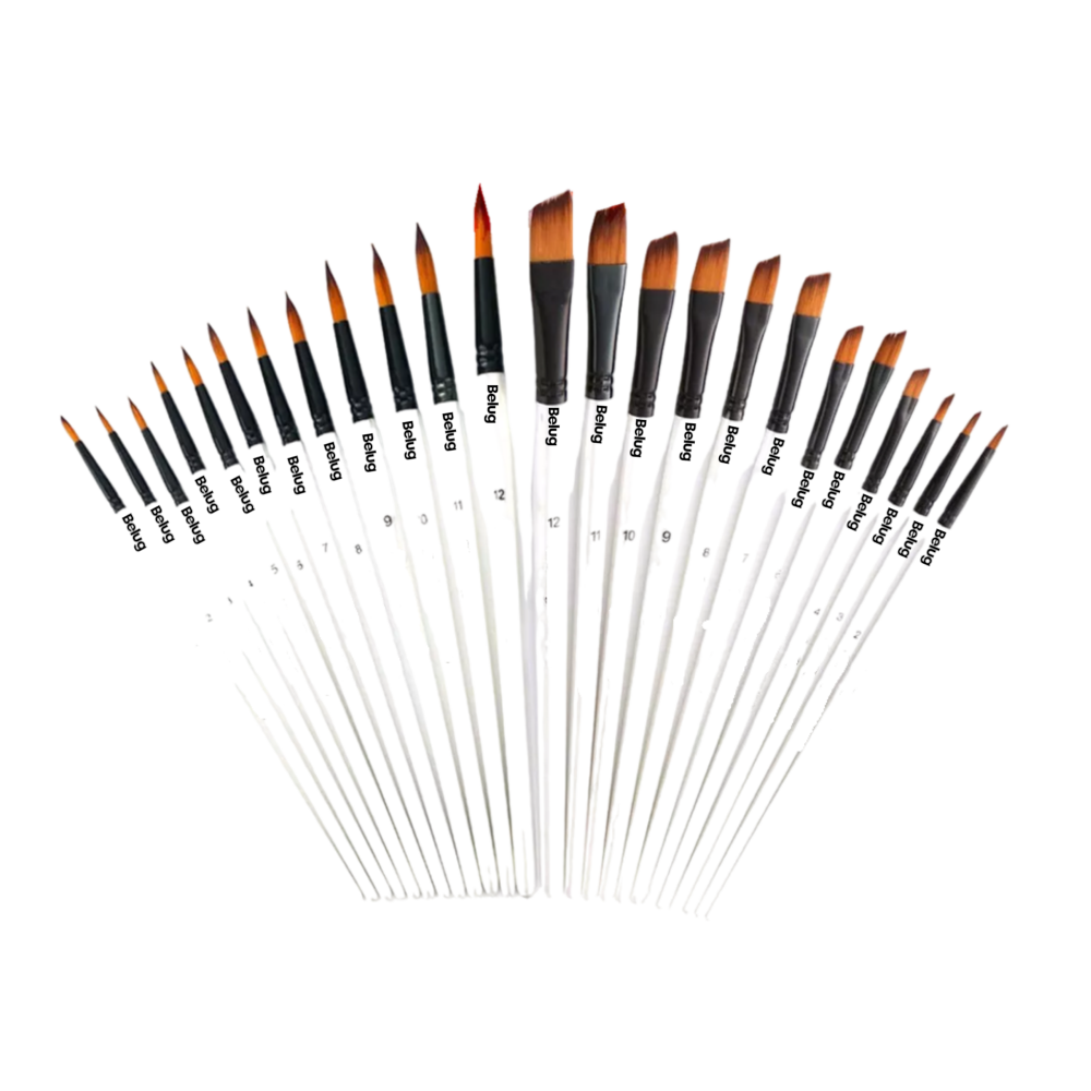 24 Pinceles De Nilón Para Pintura Acuarela, Acrílico, Belug Blanco