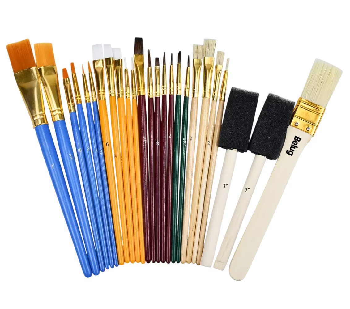 Juego De 25 Pinceles Para Pintura Acuarela, Acrílico, Oleo. Belug Multicolor