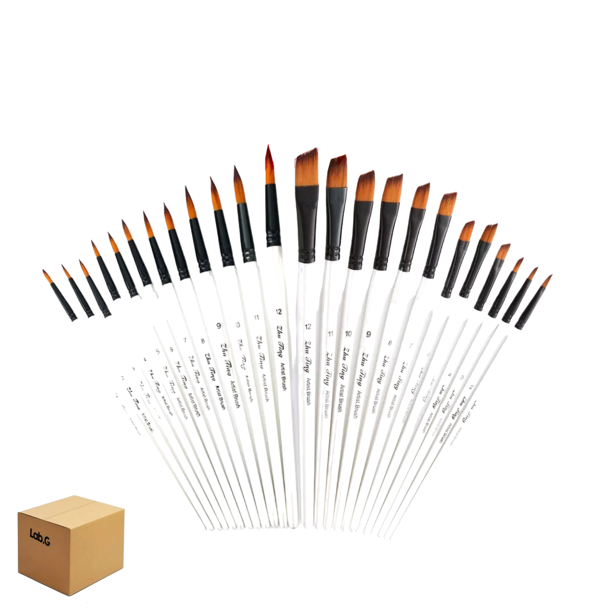 24 Pinceles De Nilón Lab.g Para Pintura Acuarela, Acrílico, Blanco