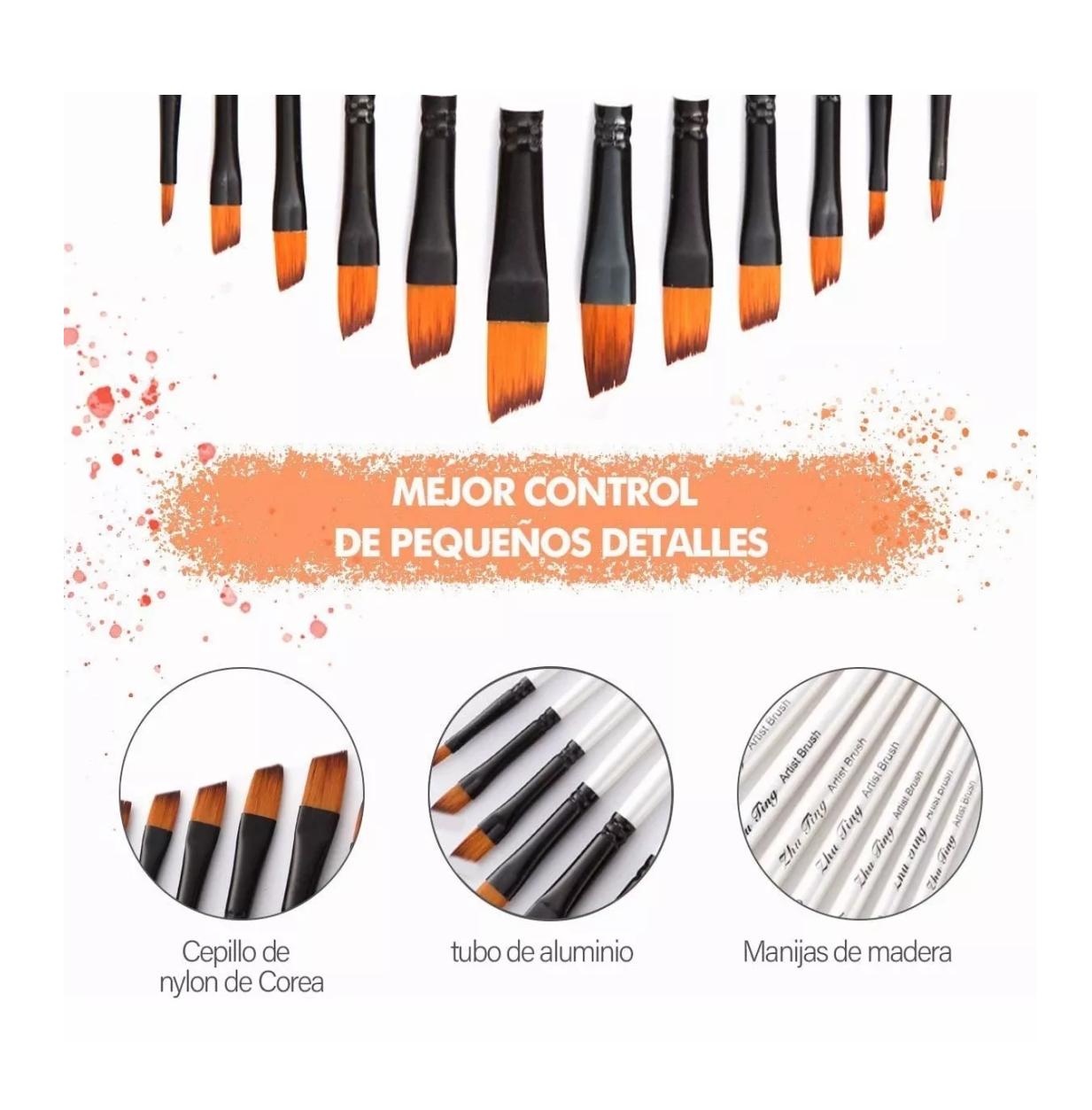 Foto 5 | 24 Pinceles De Nilón Lab.g Para Pintura Acuarela, Acrílico, Blanco