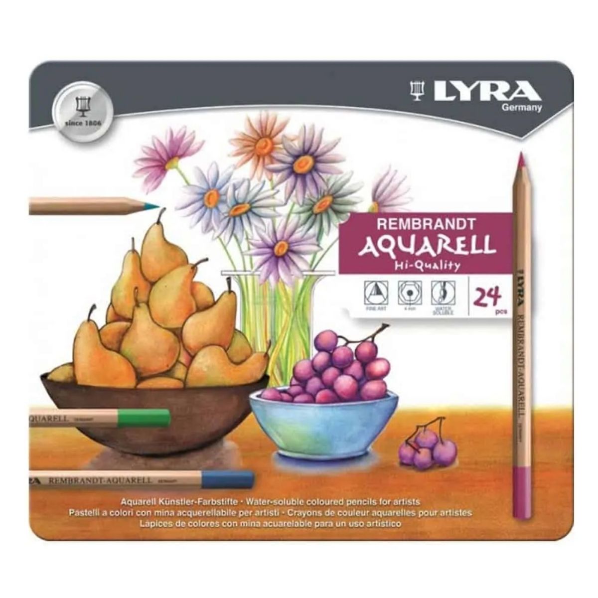 Set 24 Lápices de Colores Acuarelables Lyra Rembrandt Aquarell Multicolor