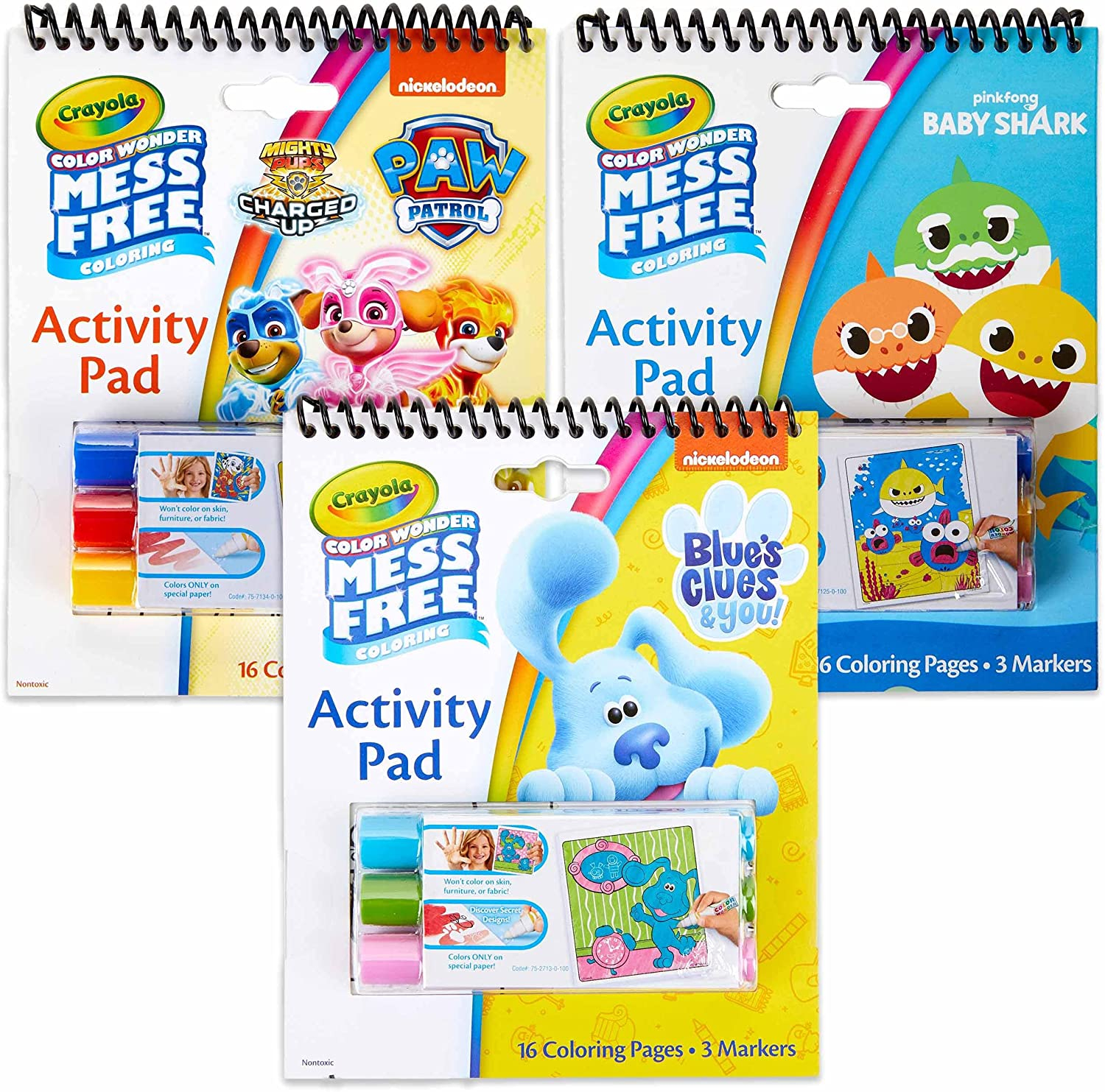 Venta Internacional- 3 Pads de Colorear Crayola Baby Shark Paw Patrol y Blues Clues Regalos para Niños
