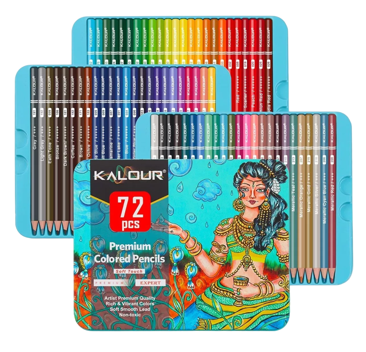 Set 72 Lápices Dibujo Colores Y Estuche Profesional Artista Azul