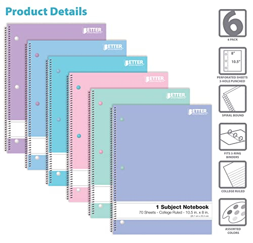 Foto 3 | Cuadernos Esp 6 Unidades 70 Hojas 6 Colores Pastel Better Office Products