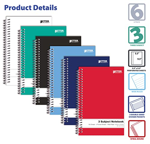 Foto 4 pulgar | Cuadernos 3 Asignaturas 9.5x5.5'' Paquete de 6 con Separadores y 150 Hojas