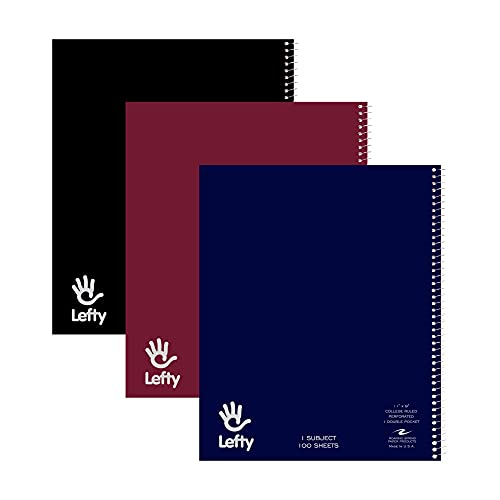 Cuadernos con Espiral Izquierda Roaring Spring Lefty 3 Paquetes 11''x9'' 100 Hojas Rayadas Colores Surtidos