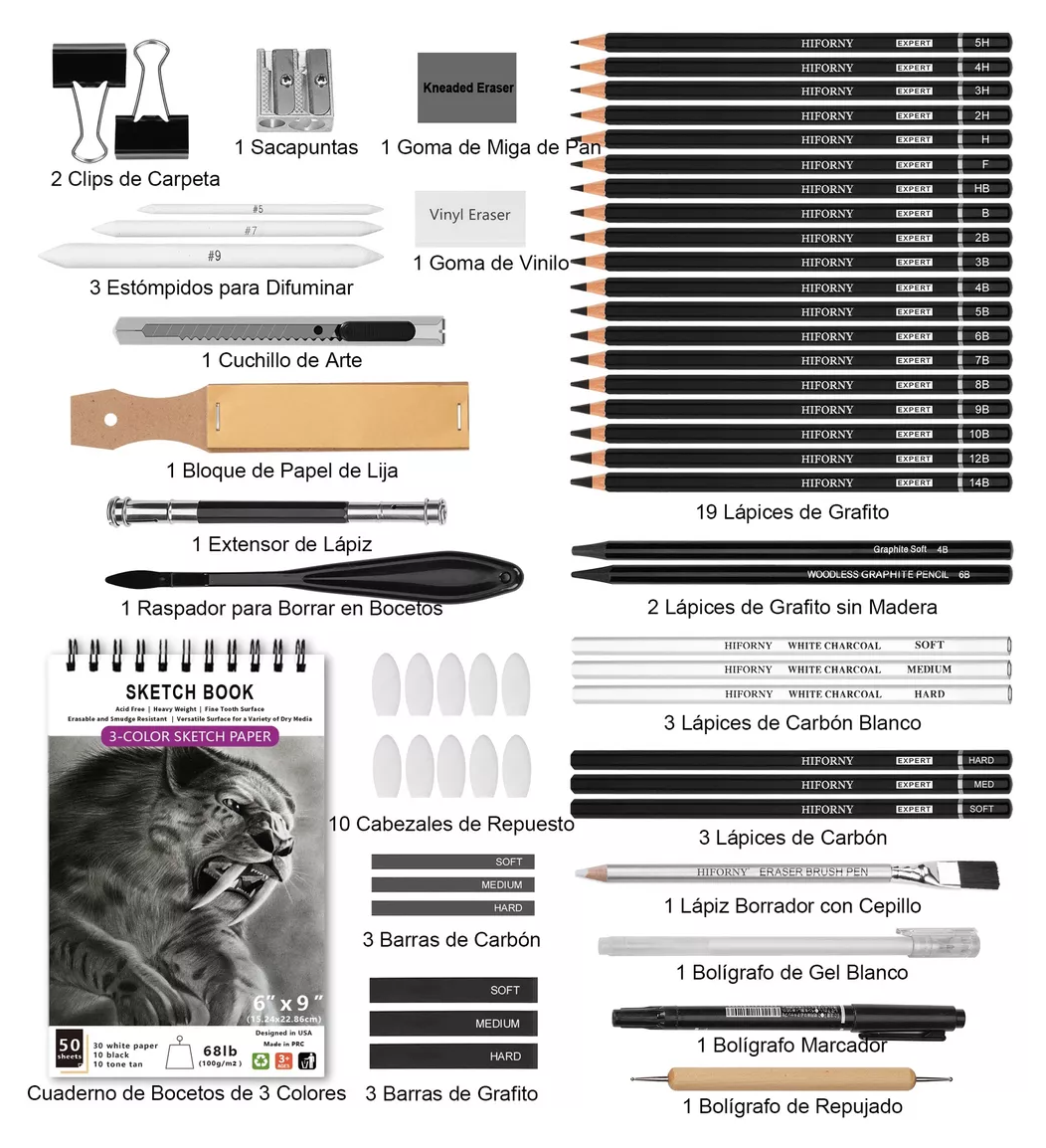 Foto 2 | Set De Lápices Para Dibujo Belug  60 Piezas Gris