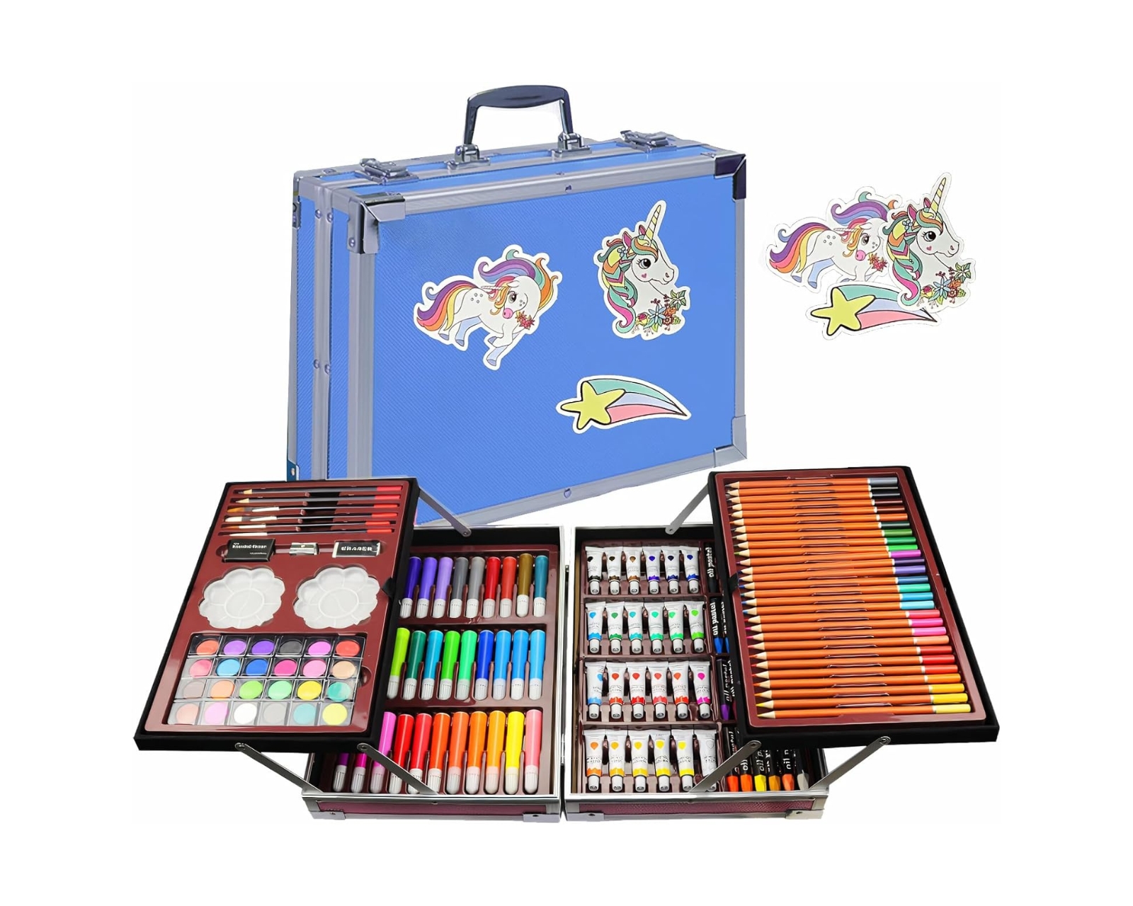 Kit De Dibujo De 145 Piezas Incluye Colores, Acuarelas, Pinturas Acrílicas Y Maletín Portátil Azul Bluelander