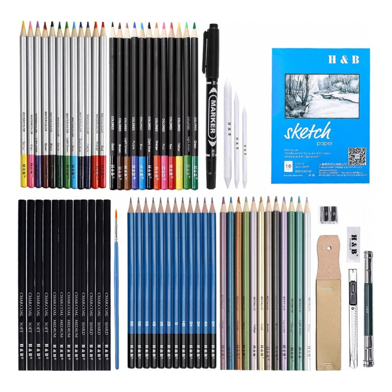 Foto 6 pulgar | Kit De Dibujo H & B, 71 Unidades, Lápiz Profesional Con Bolsa - Venta Internacional.