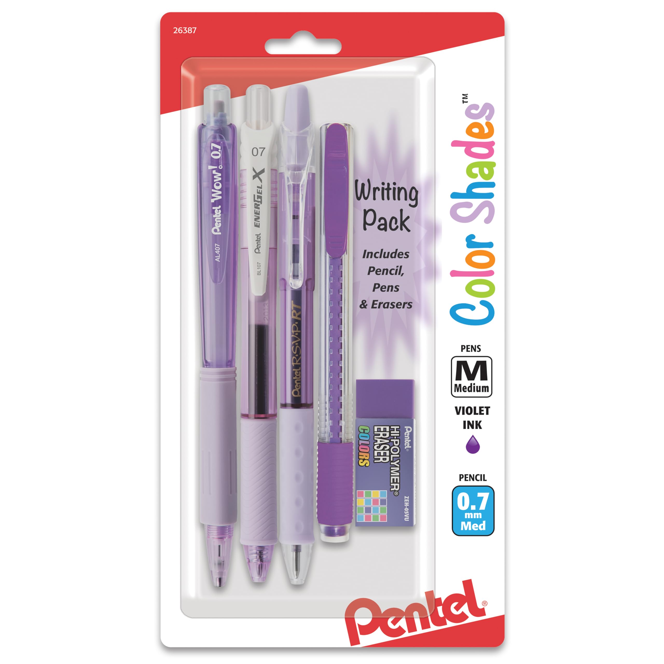 Paquete De Escritura Pentel Color Shades, Bolígrafos, Gomas De Borrar, Violeta - Venta Internacional.