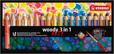 Foto 1 | Lápiz Stabilo Woody Arty 3 En 1, Paquete De 18 Con Sacapuntas Y Brocha - Venta Internacional.