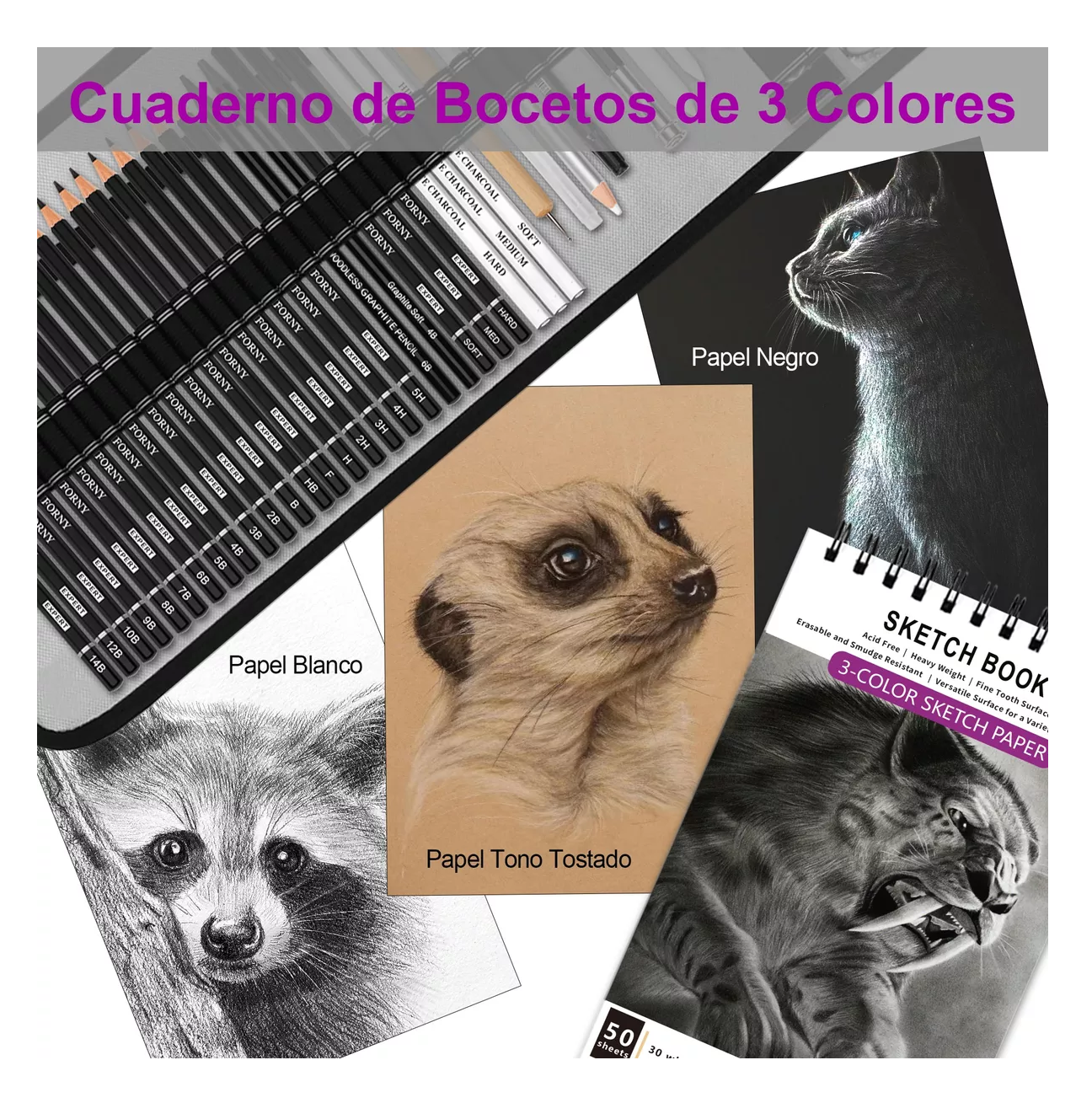 Foto 4 pulgar | Set De Lápices Para Dibujo, 60 Piezas Gris