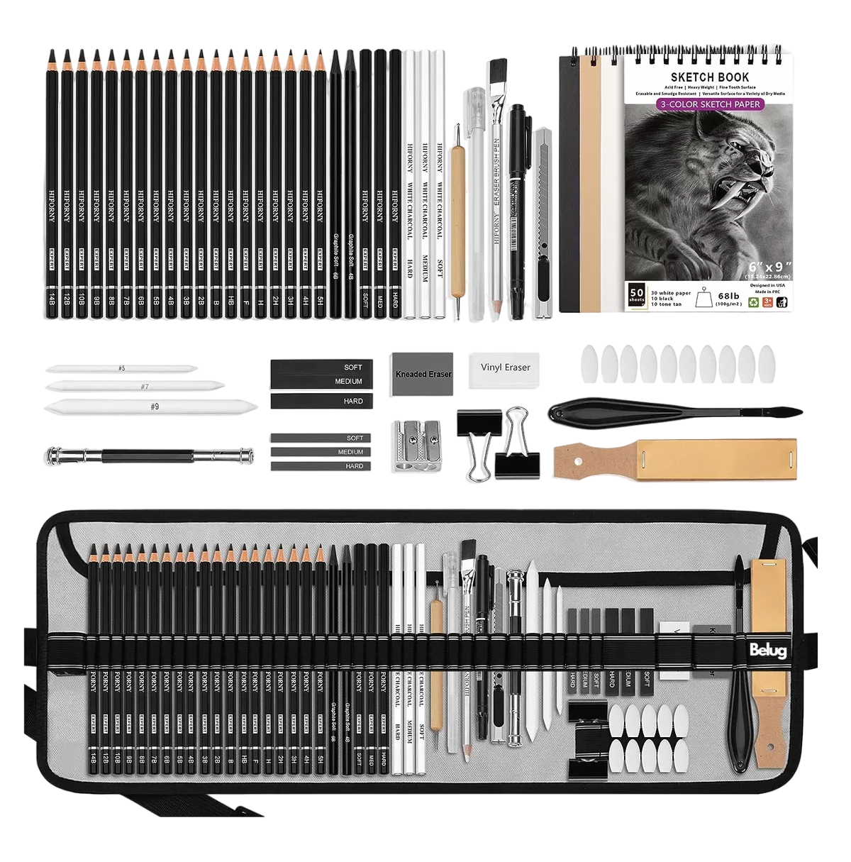Set De Lápices Para Dibujo Belug 60 Piezas Gris