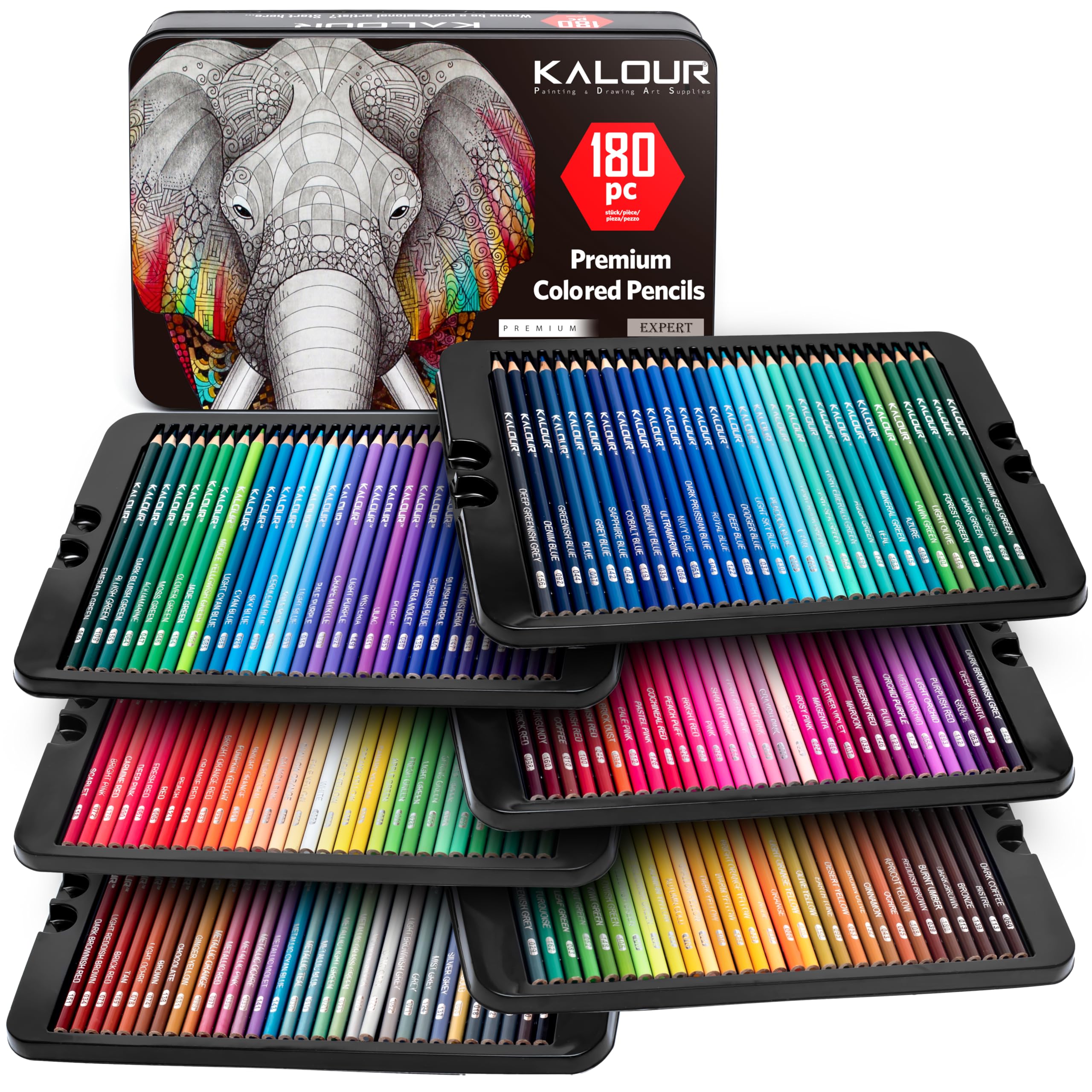 Foto 2 pulgar | Set De Lápices De Colores Kalour 180 Para Artistas Adultos Con Estuche De Hojalata - Venta Internacional.