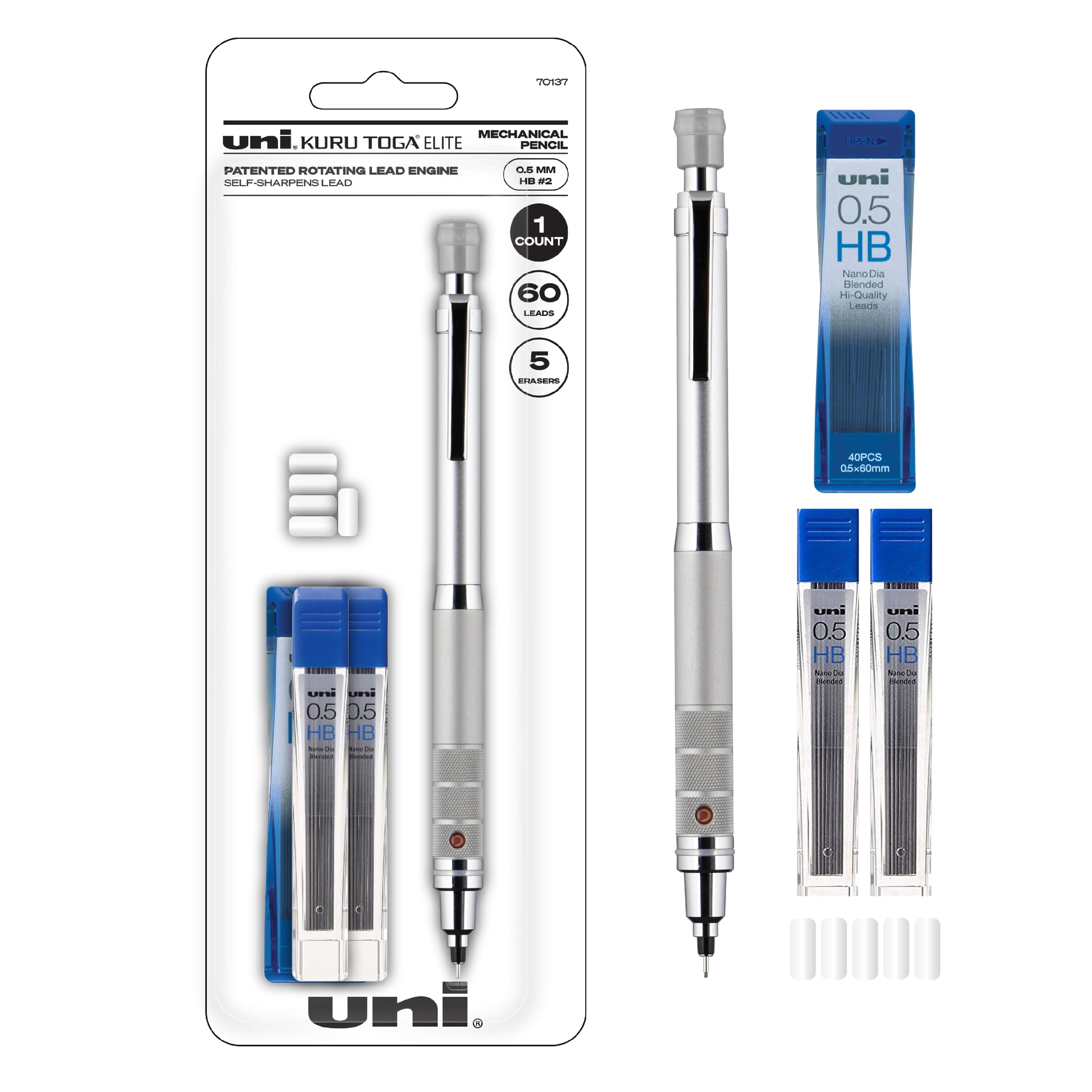 Foto 1 | Lápiz Mecánico Uni-ball Kuru Toga Elite 0,5 Mm Plateado - Venta Internacional.
