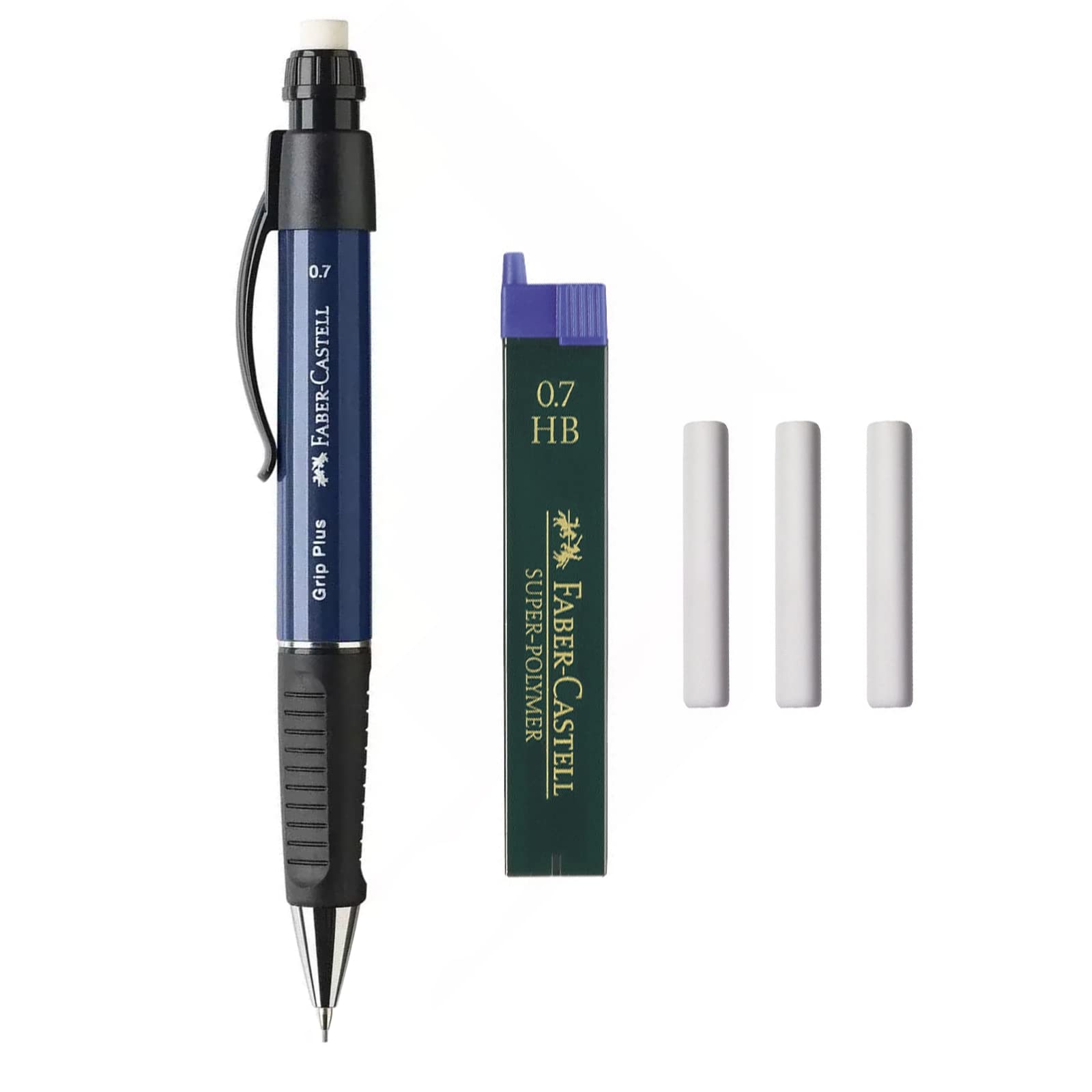 Lápiz Mecánico Faber-castell Grip Plus De 0,7 Mm Con Correas Y Gomas De Borrar - Venta Internacional.