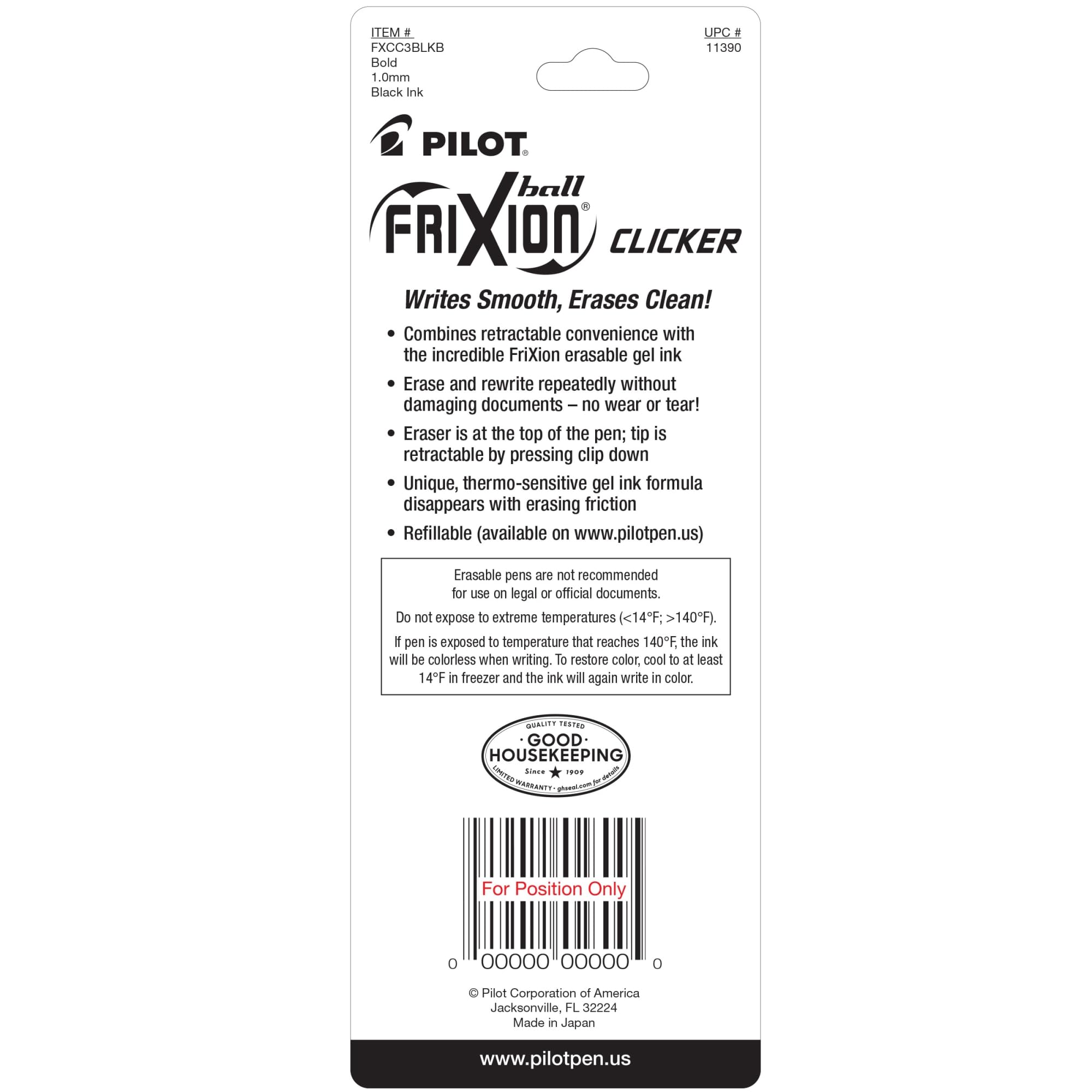 Foto 2 | Bolígrafos De Gel Pilot Frixion Ball Clicker Borrables De 1 Mm, Paquete De 3 - Venta Internacional.