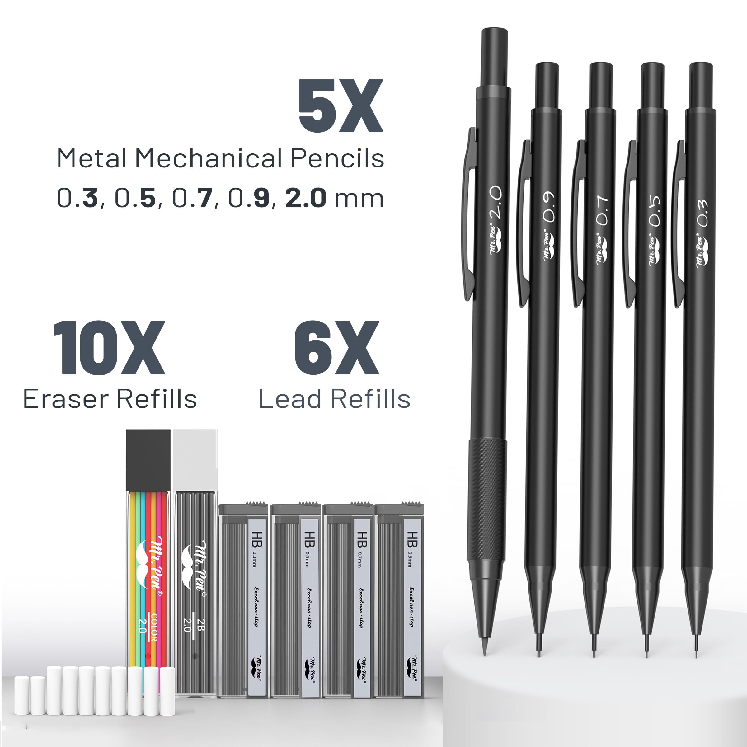 Foto 2 | Set De Lápices Mecánicos Mr. Pen Metal Con Recambios De Plomo Y Goma De Borrar - Venta Internacional.
