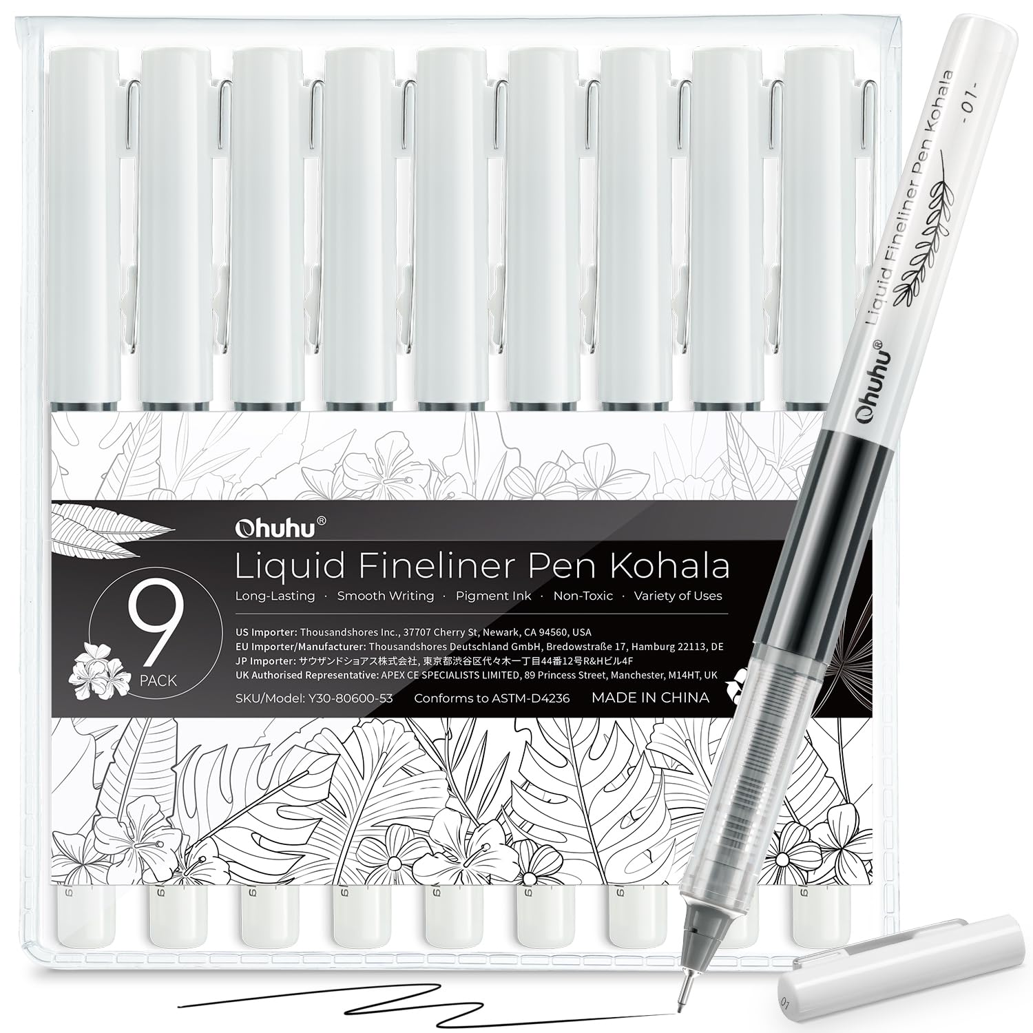 Foto 2 pulgar | Bolígrafos De Dibujo Liquid Fineliner Ohuhu, 9 Tamaños, Tinta Negra - Venta Internacional.
