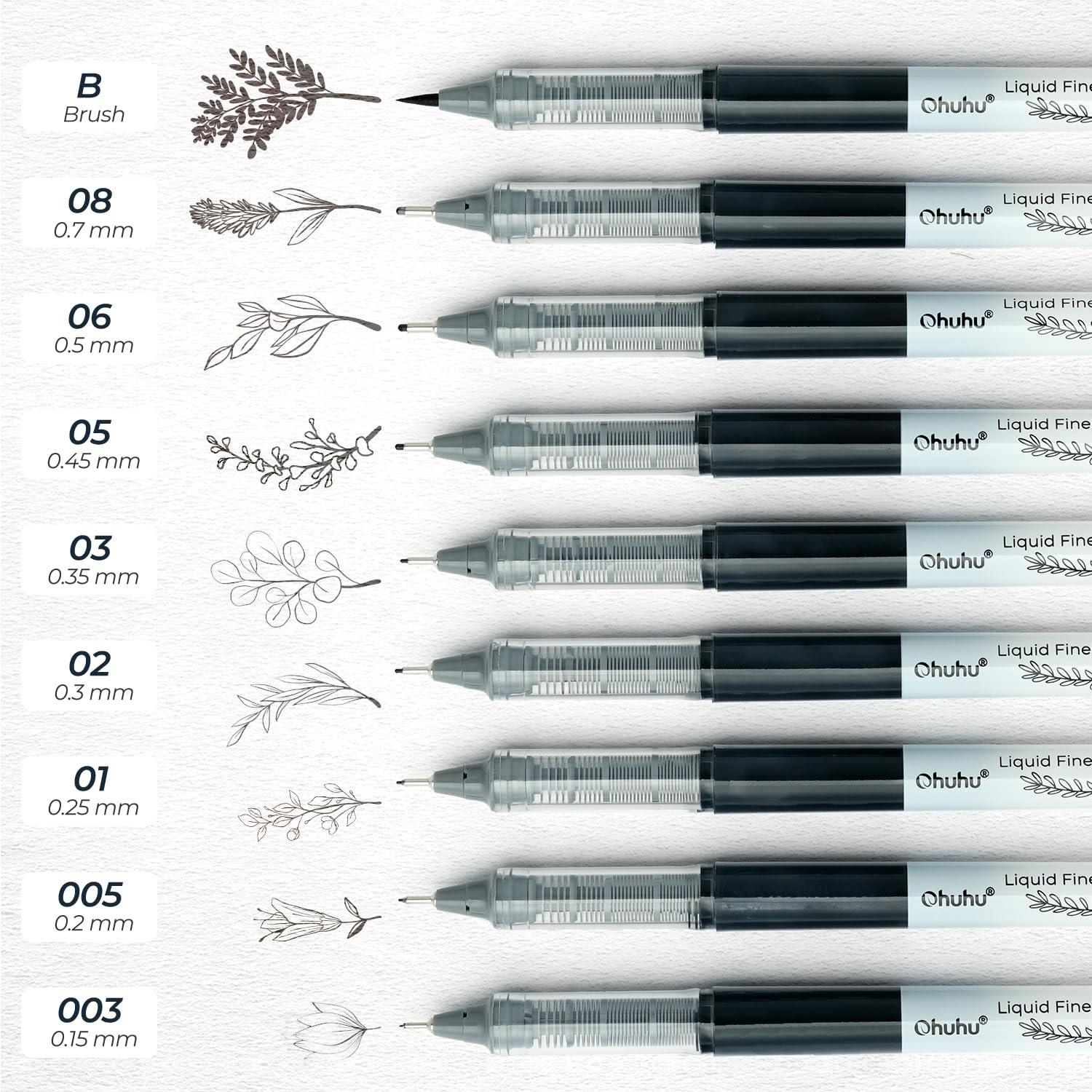 Foto 5 | Bolígrafos De Dibujo Liquid Fineliner Ohuhu, 9 Tamaños, Tinta Negra - Venta Internacional.