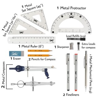 Foto 3 | Set De Geometría Mr. Pen Professional De 15 Piezas Con Funda Para Artistas - Venta Internacional.