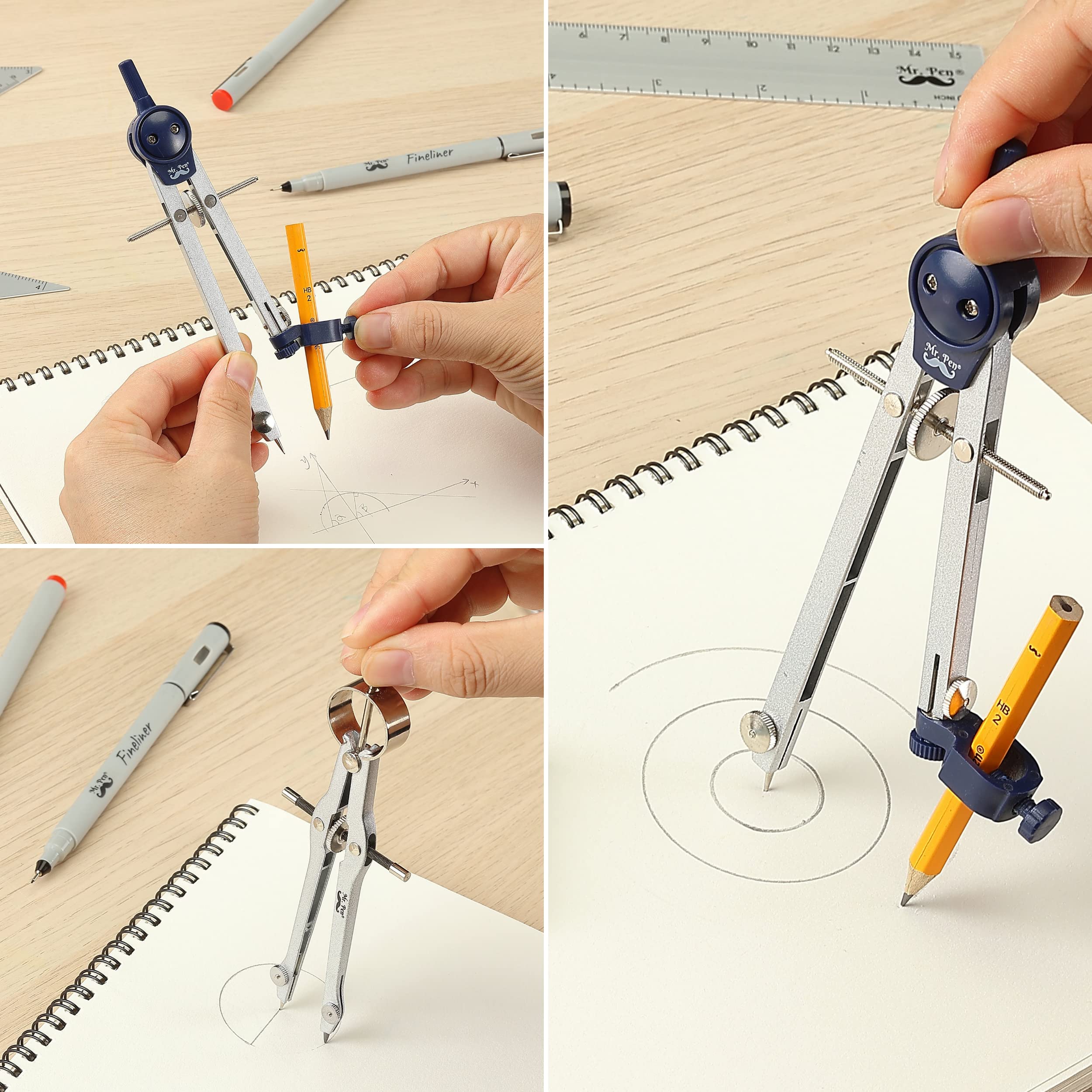 Foto 6 | Set De Geometría Mr. Pen Professional De 15 Piezas Con Funda Para Artistas - Venta Internacional.