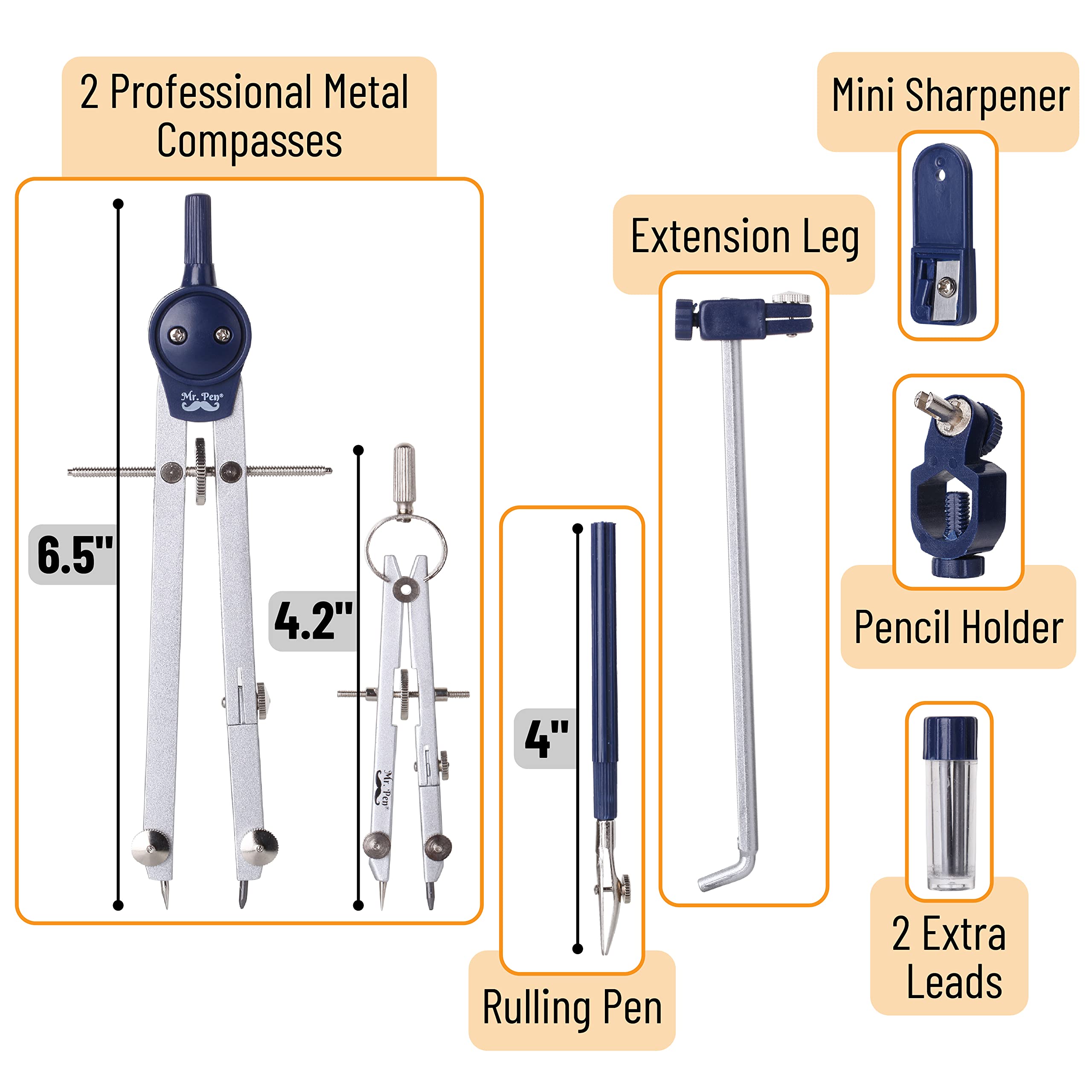 Foto 2 | Set Geometry Mr. Pen Professional Metal Compass 7 Piezas - Venta Internacional.