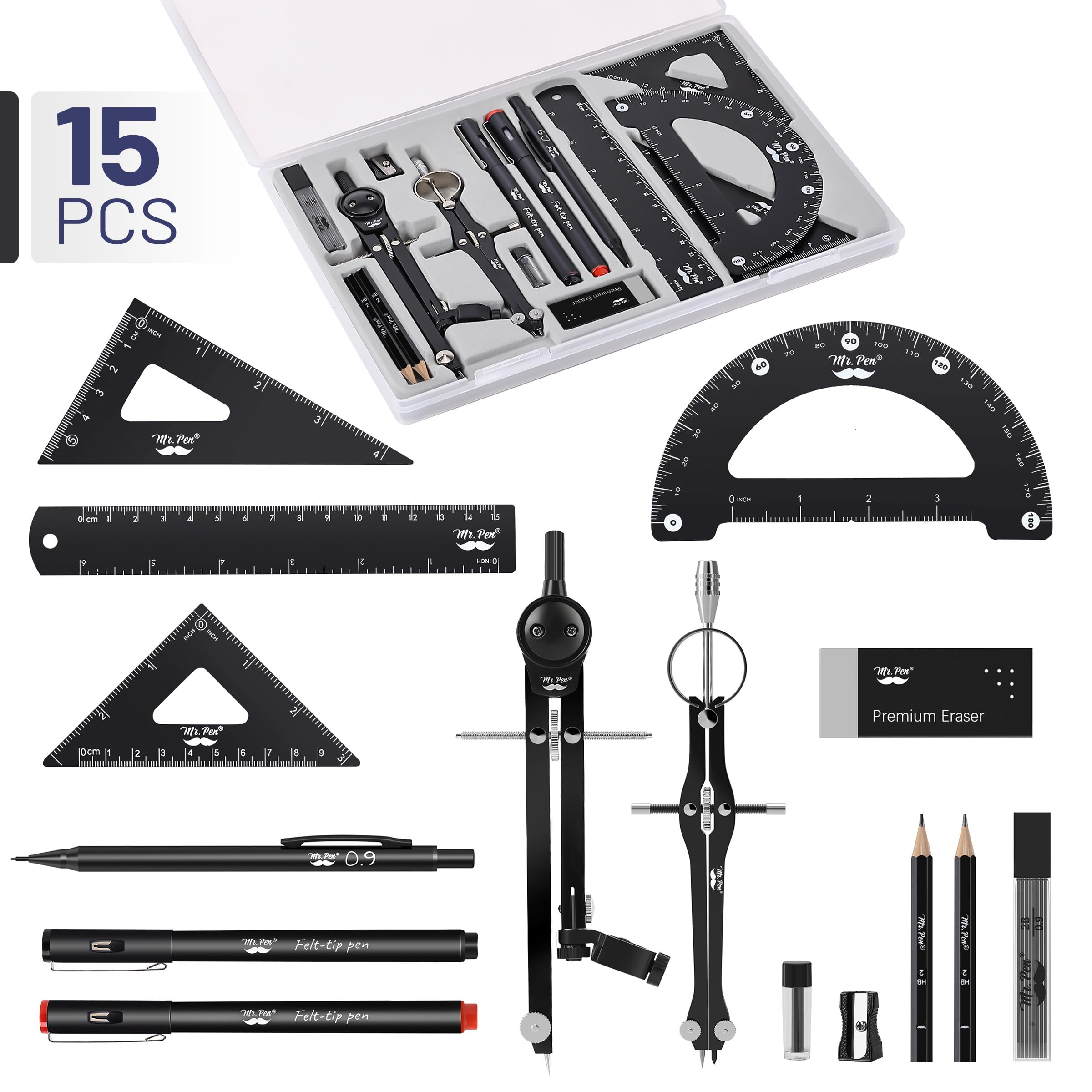 Foto 3 pulgar | Set De Geometría Mr. Pen Professional De 15 Piezas Con Funda Para Artistas - Venta Internacional.