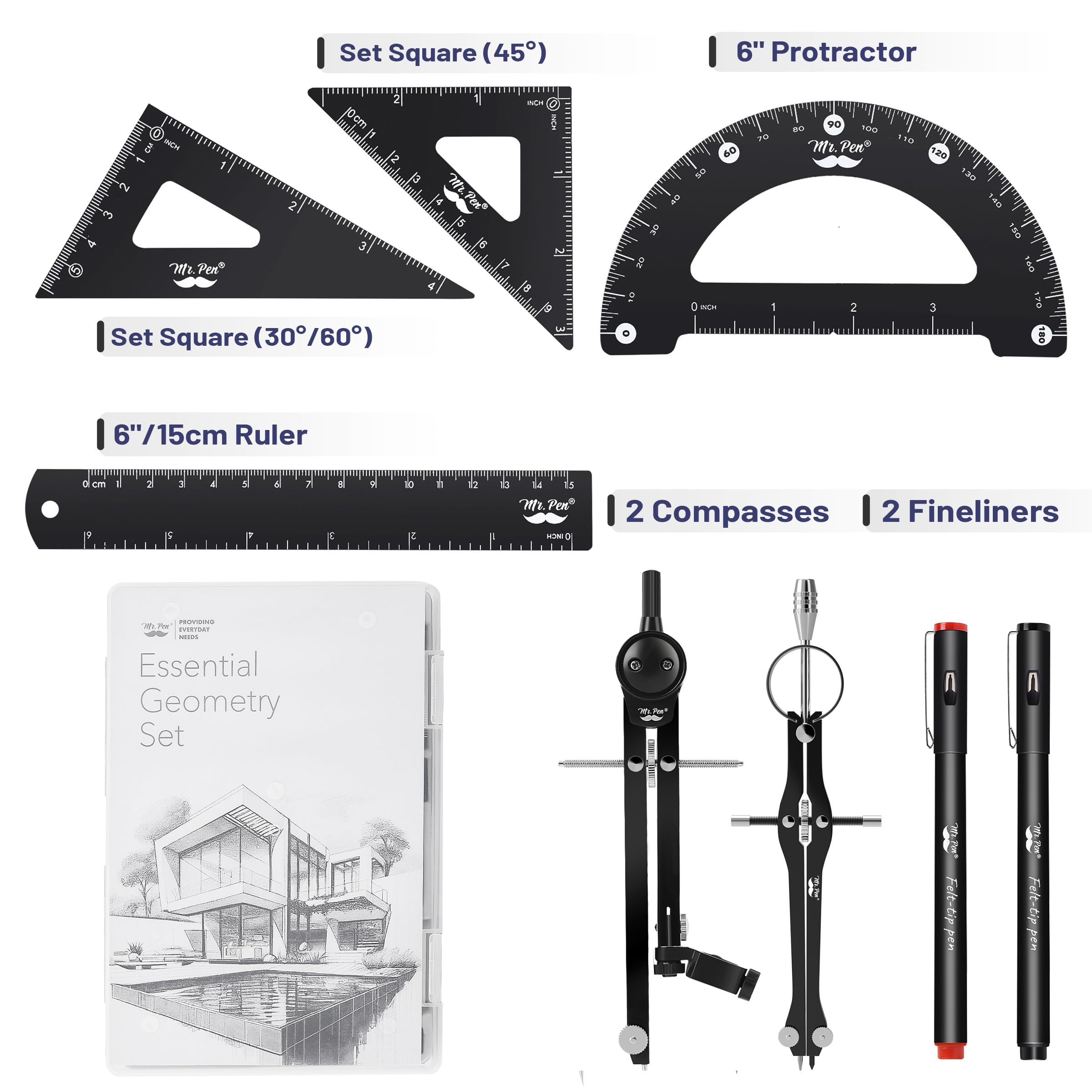 Foto 4 pulgar | Set De Geometría Mr. Pen Professional De 15 Piezas Con Funda Para Artistas - Venta Internacional.