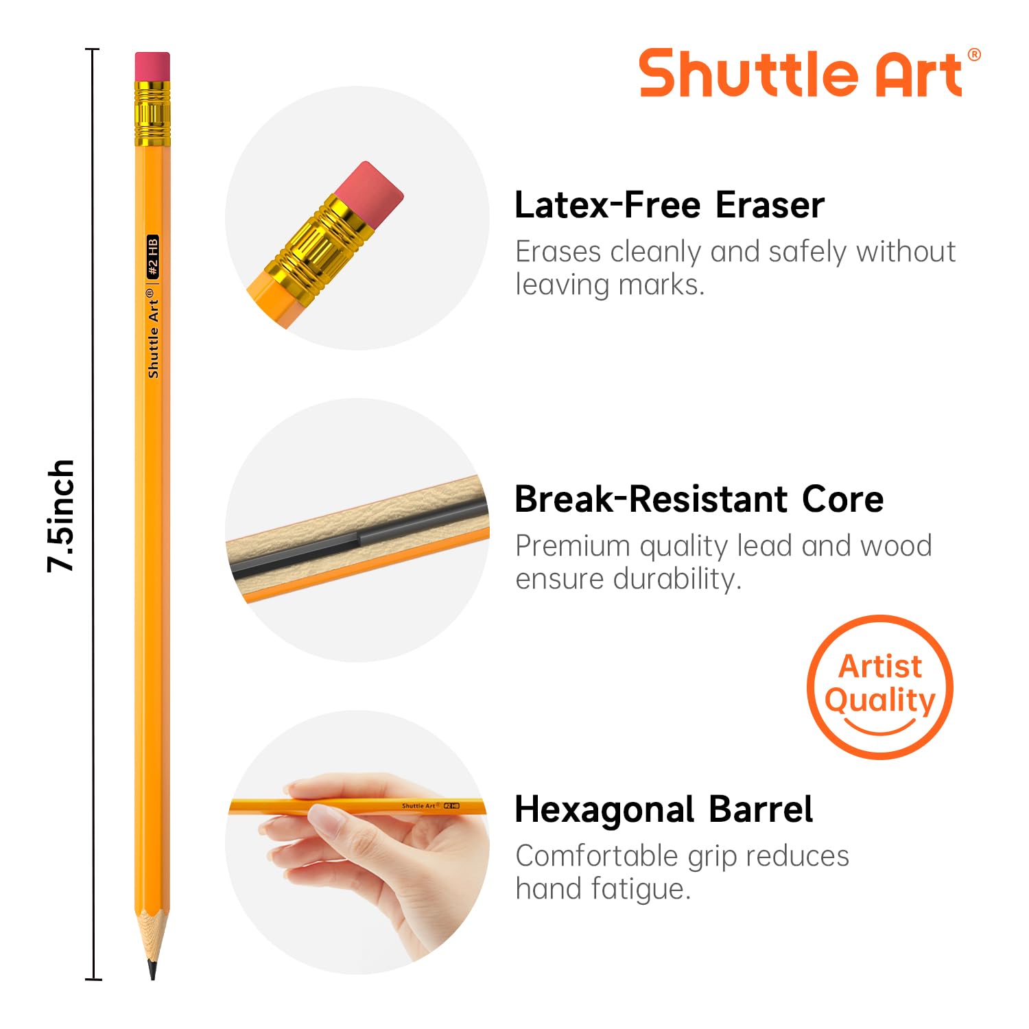 Foto 3 | Lápices Shuttle Art Con Funda De Madera #2 Hb, Paquete De 180 Unidades Con Gomas De Borrar - Venta Internacional.