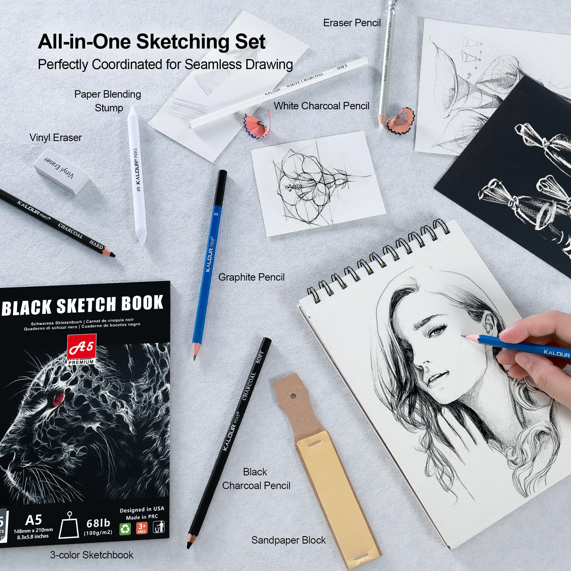 Foto 4 | Set De Materiales De Arte Kalour, 154 Piezas, Para Bocetos Y Dibujos Con Libro - Venta Internacional.