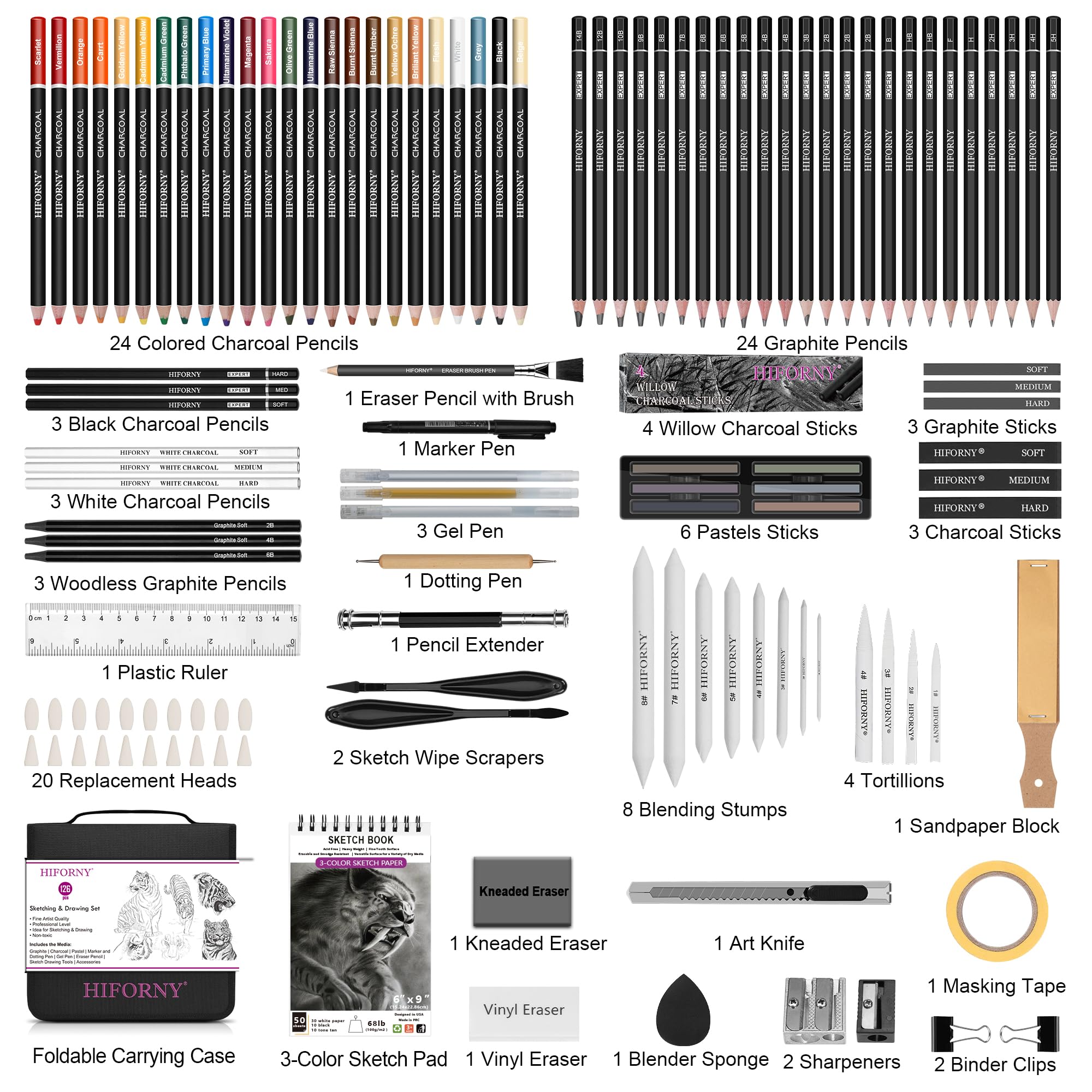 Foto 2 | Kit De Dibujo Hiforny, 126 Unidades, Juego De Lápices De Dibujo Con Cuaderno De Bocetos - Venta Internacional.