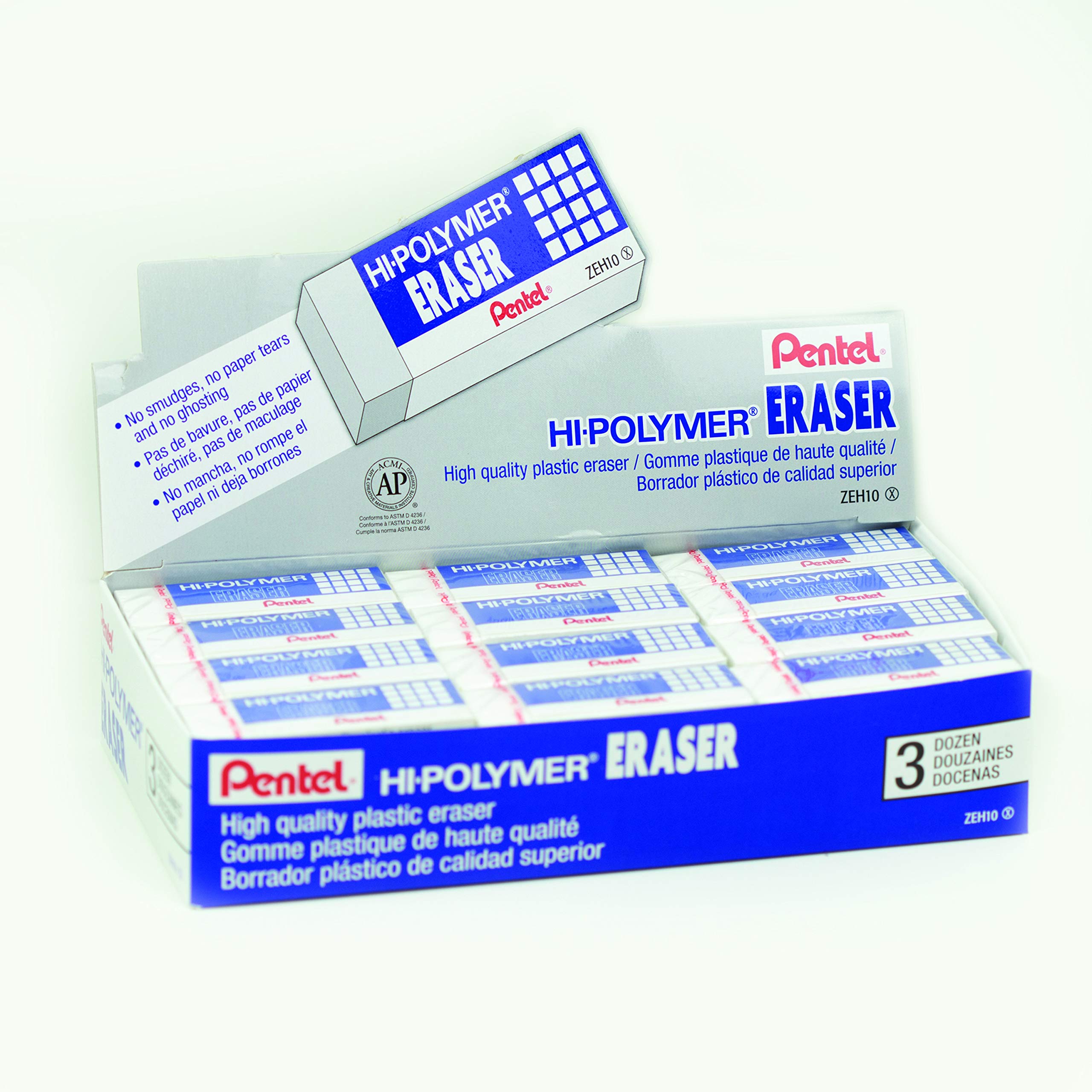Foto 2 pulgar | Bloque De Polímero De Alta Calidad Eraser Pentel, Grande, Blanco, Paquete De 36 Unidades Zeh-10 - Venta Internacional.