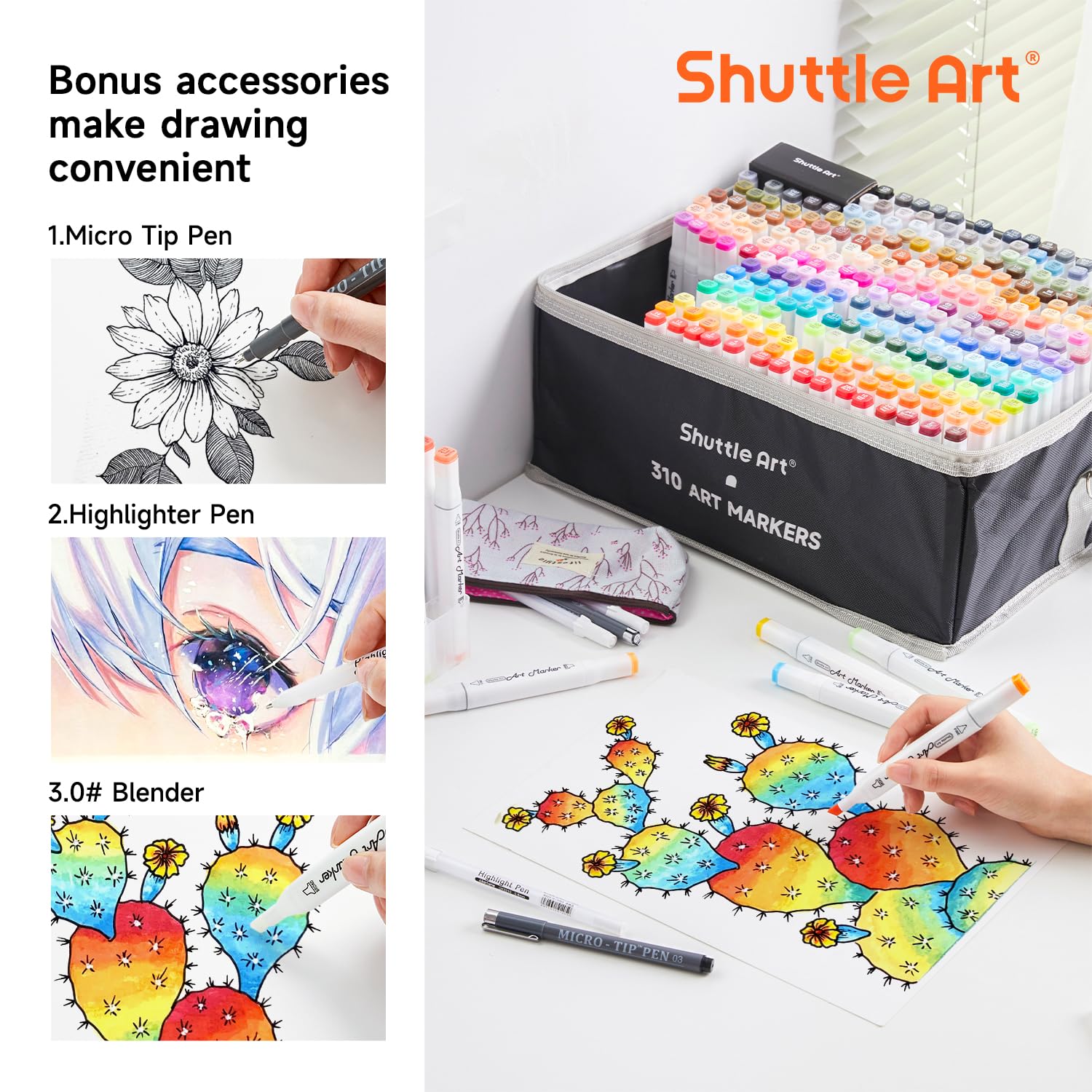 Foto 5 pulgar | Marcadores De Alcohol Shuttle Art  310 Colores  Doble Punta Y Accesorios - Venta Internacional.