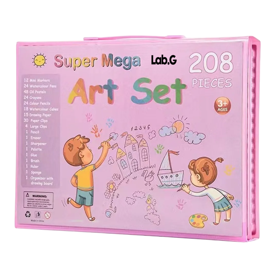 Foto 2 pulgar | Kit De Dibujo Y Pinturas Acuarela Lápices 208 Pzs Estuche Rosa