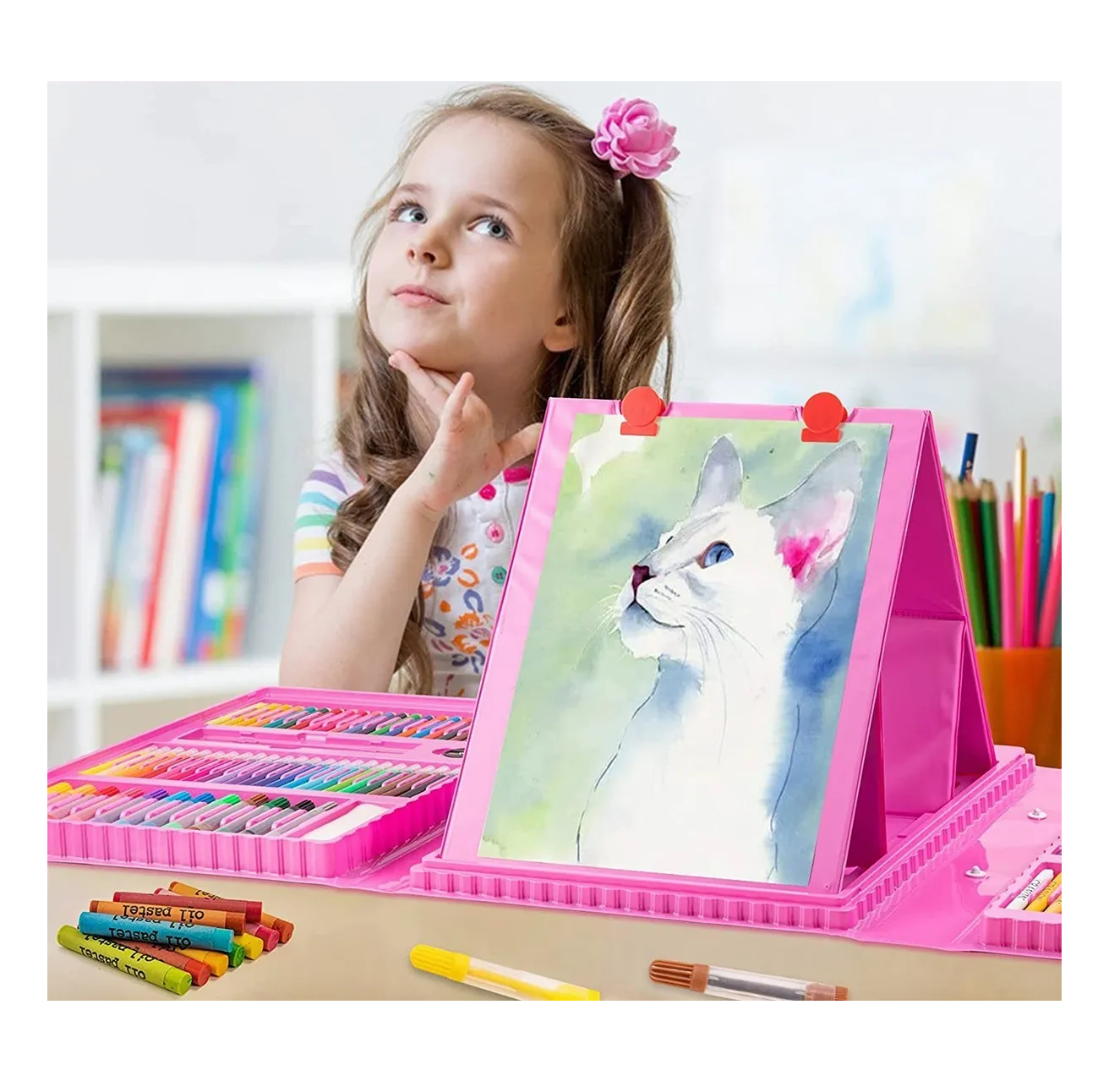 Foto 2 | Kit De Dibujo Y Pinturas Acuarela Lápices 208 Pzs Estuche Rosa