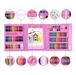 Foto 4 | Kit De Dibujo Y Pinturas Acuarela Lápices 208 Pzs Estuche Rosa
