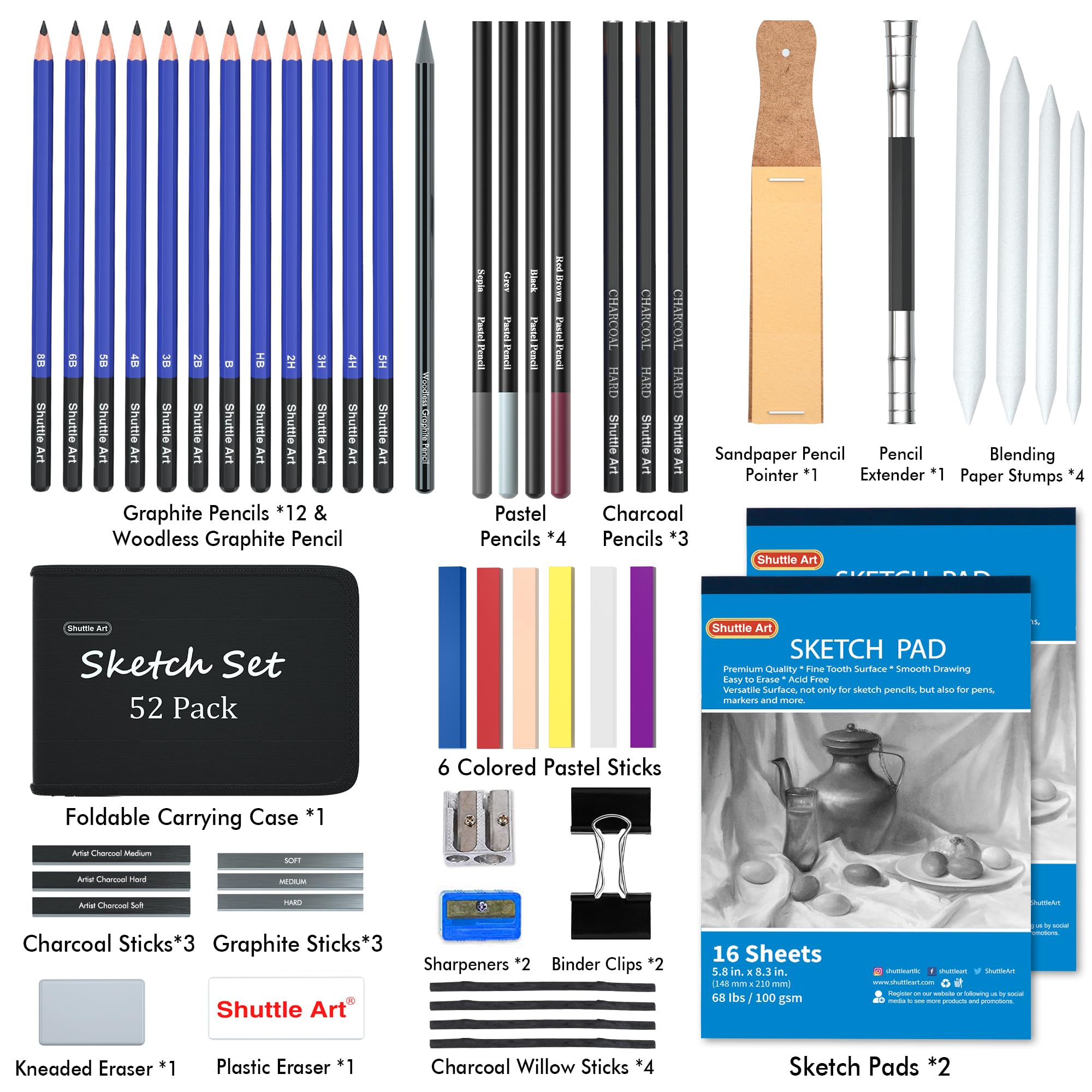 Foto 4 pulgar | Juego De Lápices De Dibujo Shuttle Art  Paquete De 52 Con Funda Para Niños Y Adultos - Venta Internacional.