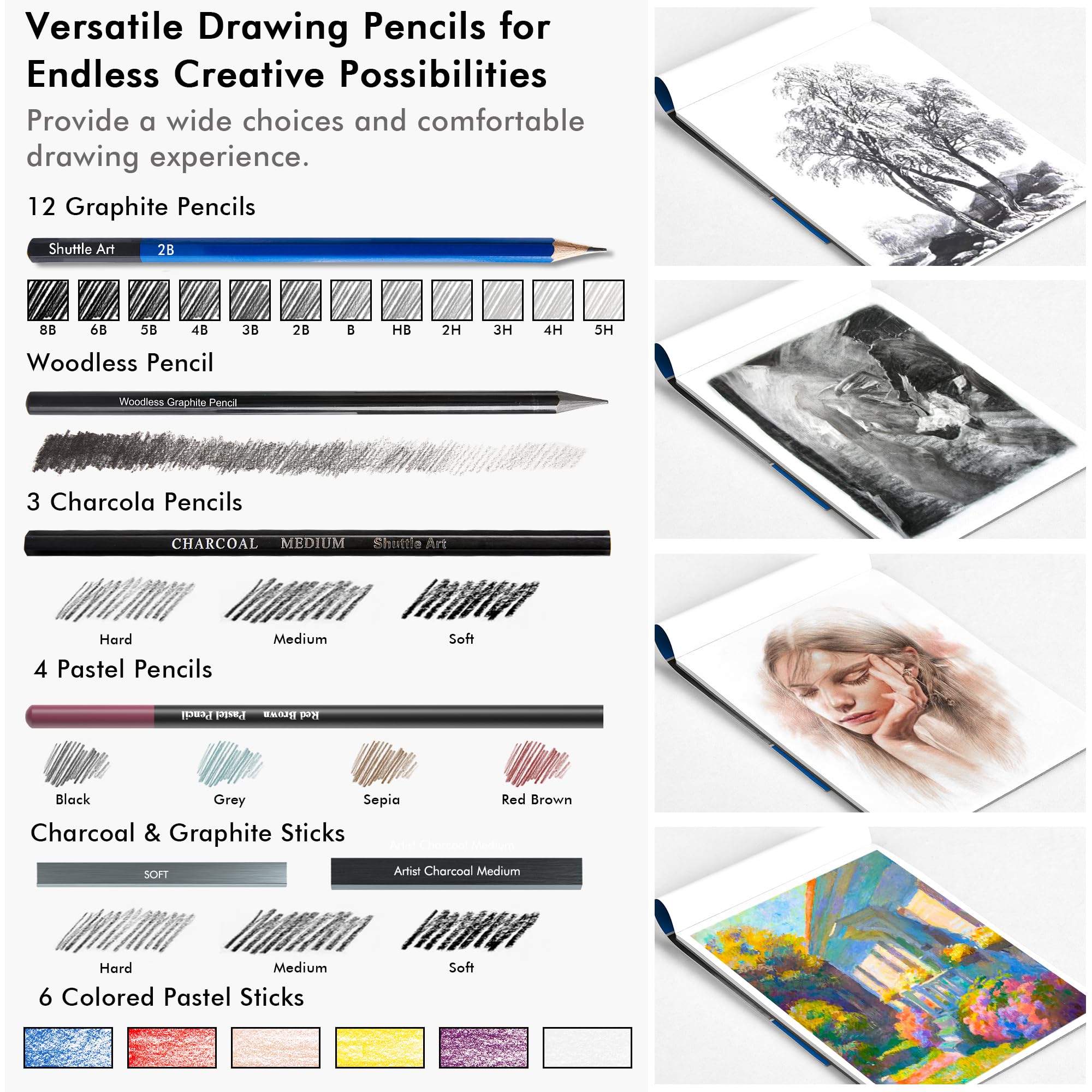 Foto 5 pulgar | Juego De Lápices De Dibujo Shuttle Art  Paquete De 52 Con Funda Para Niños Y Adultos - Venta Internacional.
