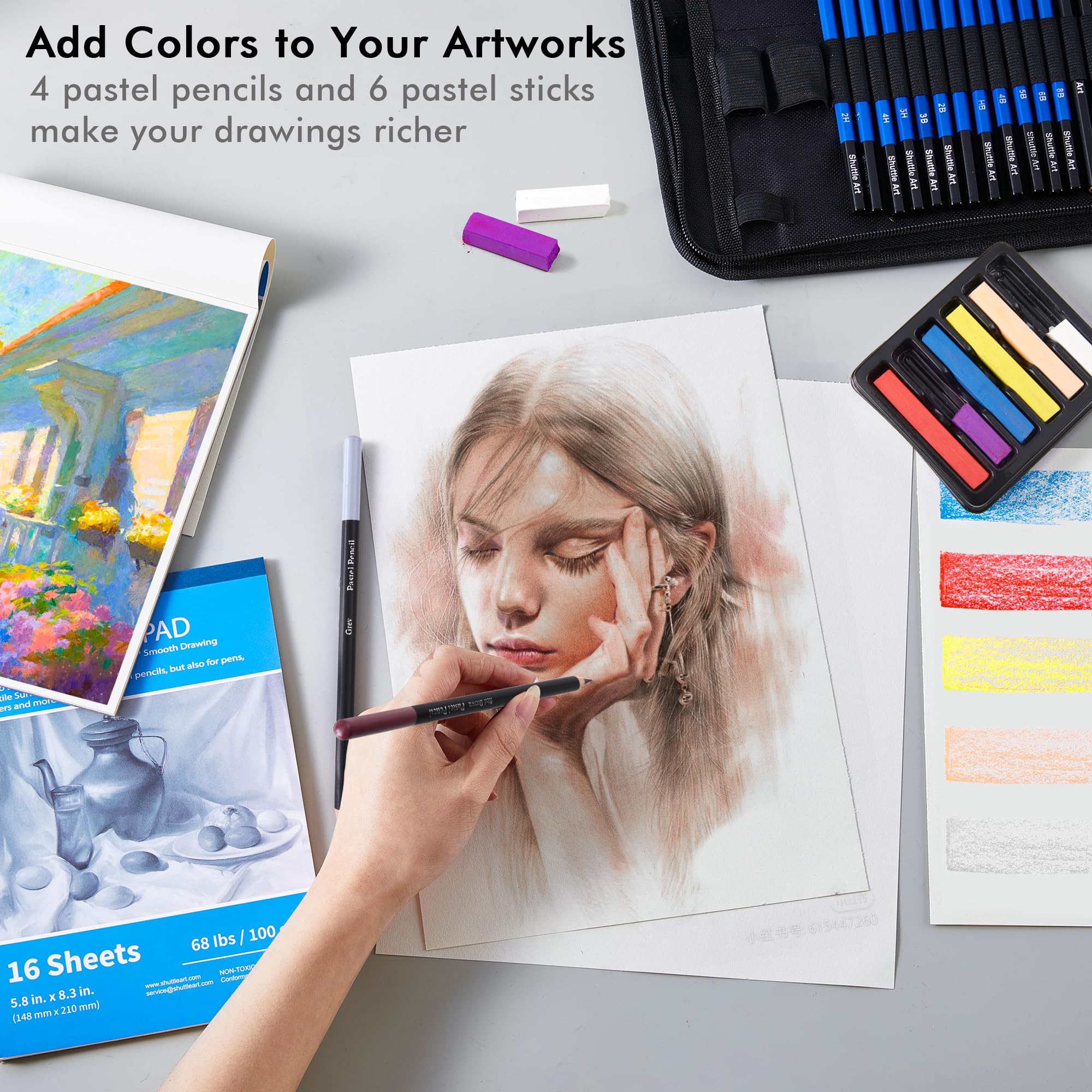 Foto 7 | Juego De Lápices De Dibujo Shuttle Art  Paquete De 52 Con Funda Para Niños Y Adultos - Venta Internacional.