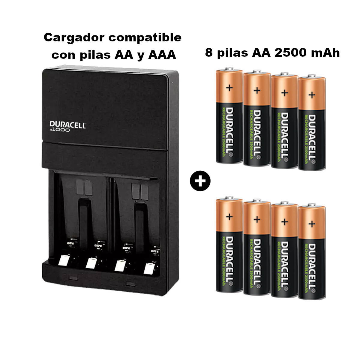 Foto 3 pulgar | Cargador de Pilas Duracell 5006074_5006077 color Negro compatible con AA y AAA + 8 Pilas AA 2500 Mah