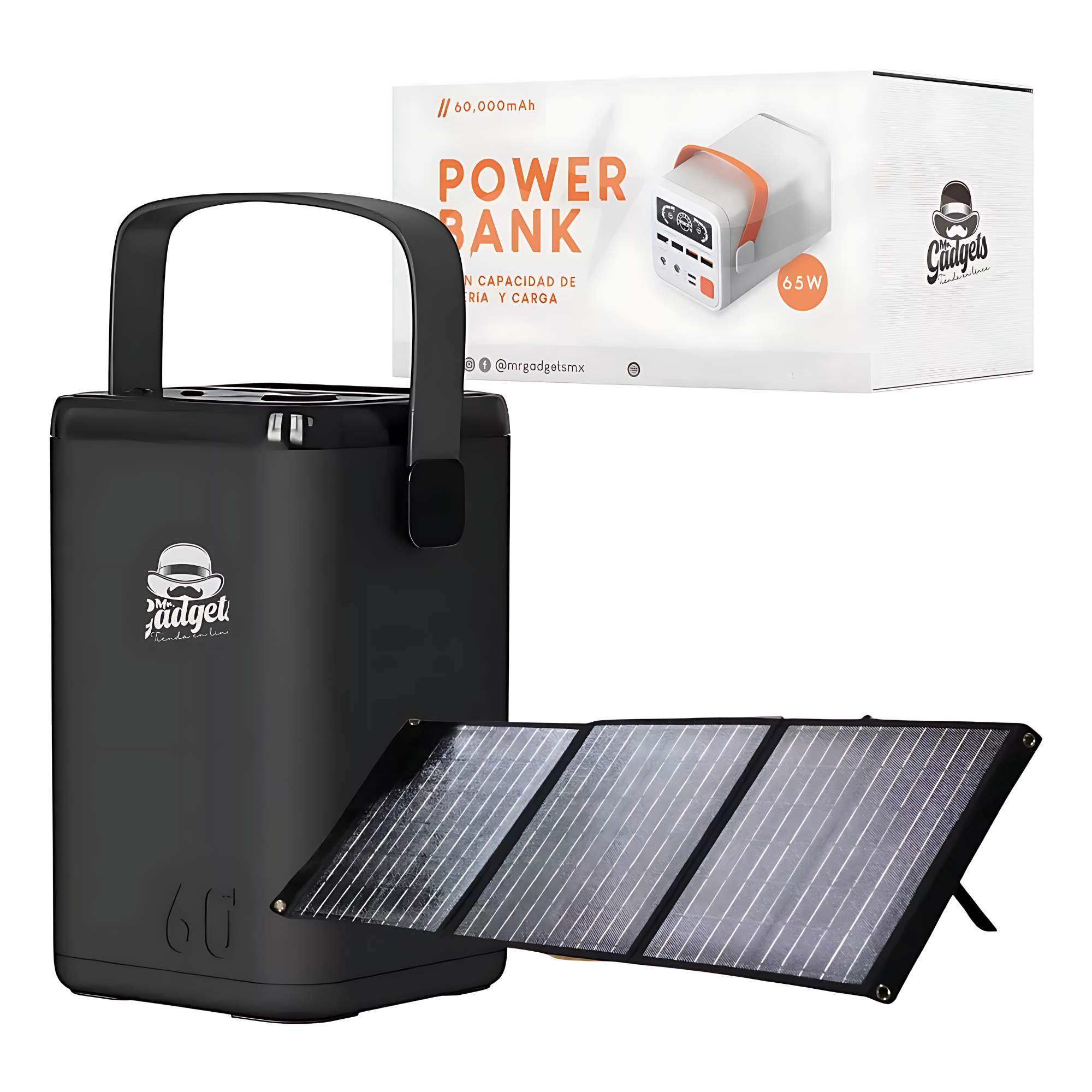 Foto 2 pulgar | Set Power Bank 60,000 Mah Bateria Portatil + Panel Solar 60w Carga Sostenible, Panel De Luz Solar, Cargador Exter