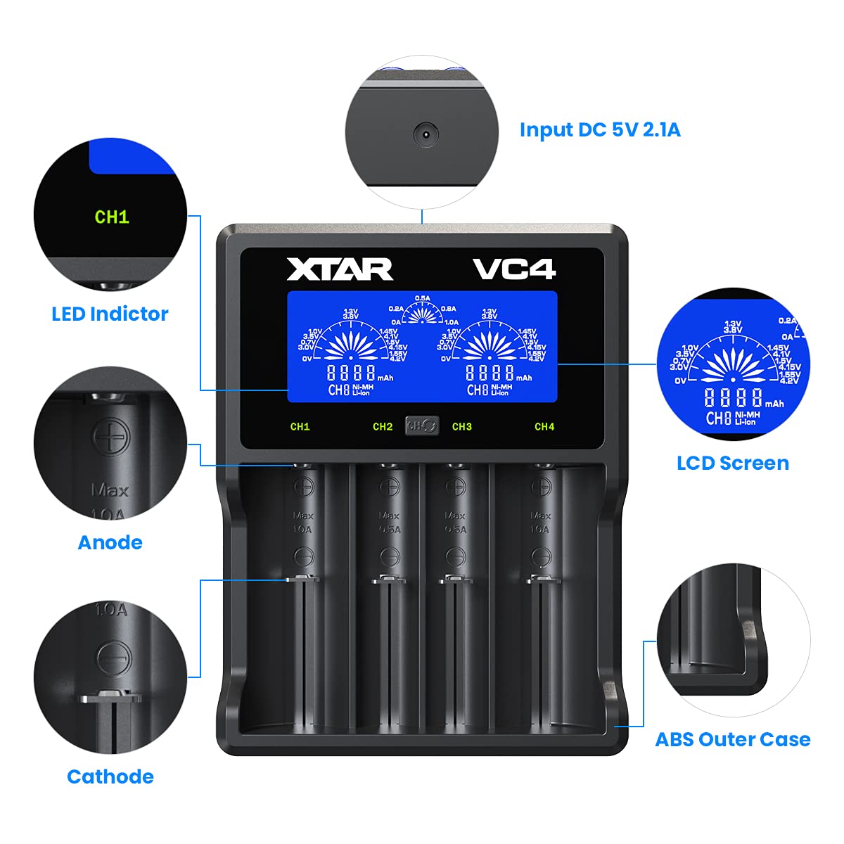 Foto 6 pulgar | Cargador Xtar Vc4 Para Baterías De Iones De Litio Y Ni-mh - Venta Internacional.
