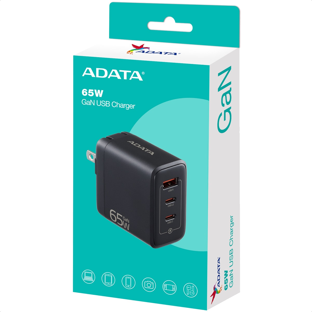 Foto 8 pulgar | Cargador de Pared ADATA Gan 65W USB-C y USB-A Negro