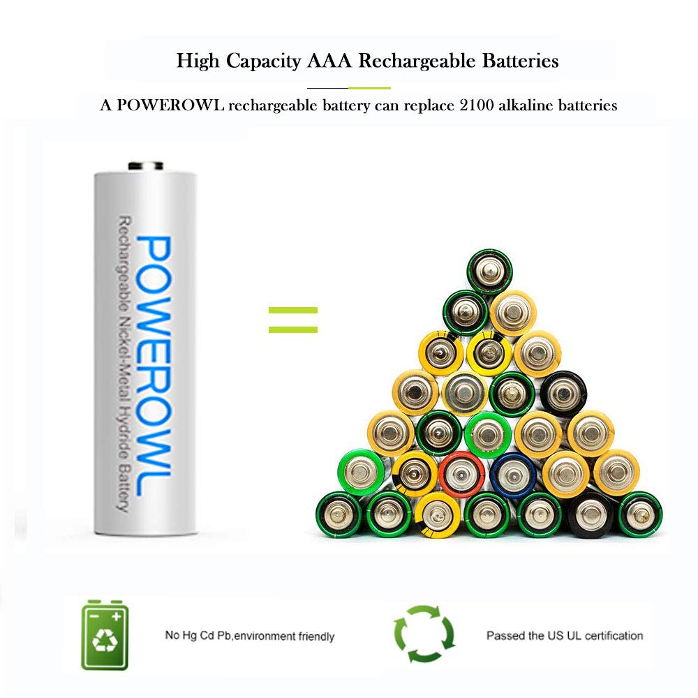 Foto 3 pulgar | Pilas Aaa Recargables Powerowl Con Cargador 1000 Mah X8 - Venta Internacional.