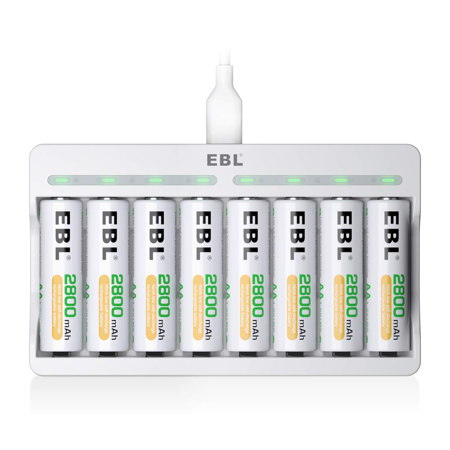 Foto 2 pulgar | Baterías Recargables Ebl 2800 Mah Aa, Paquete De 8 Unidades Y Cargador De 8 Compartimentos - Venta Internacional.