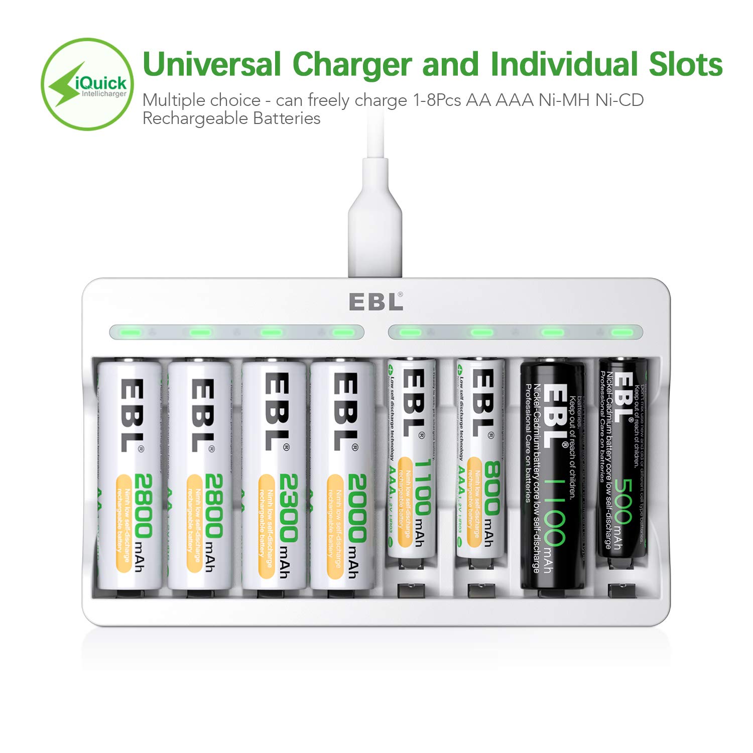 Foto 4 pulgar | Baterías Recargables Ebl 2800 Mah Aa, Paquete De 8 Unidades Y Cargador De 8 Compartimentos - Venta Internacional.