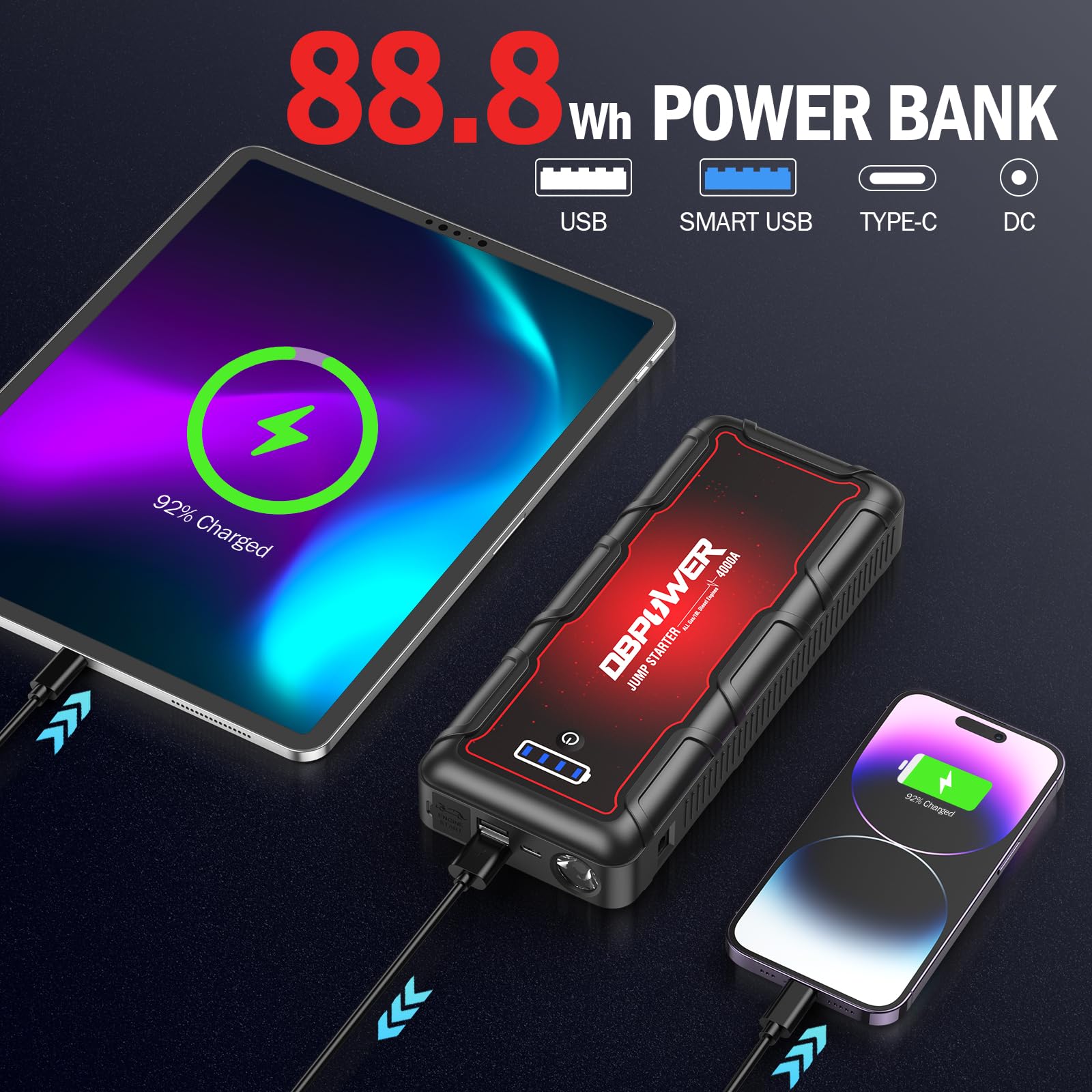 Foto 4 | Coche Portátil Jump Starter Dbpower G60 4000a Peak 88,8 Wh - Venta Internacional.