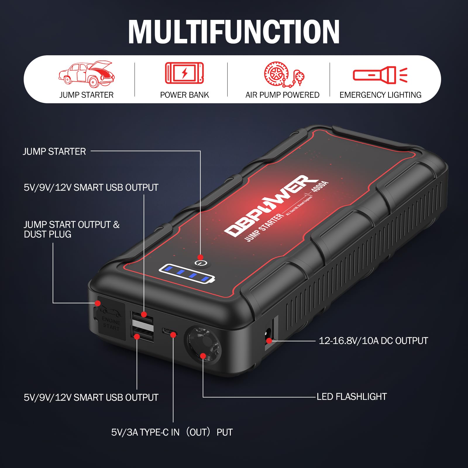Foto 6 pulgar | Coche Portátil Jump Starter Dbpower G60 4000a Peak 88,8 Wh - Venta Internacional.