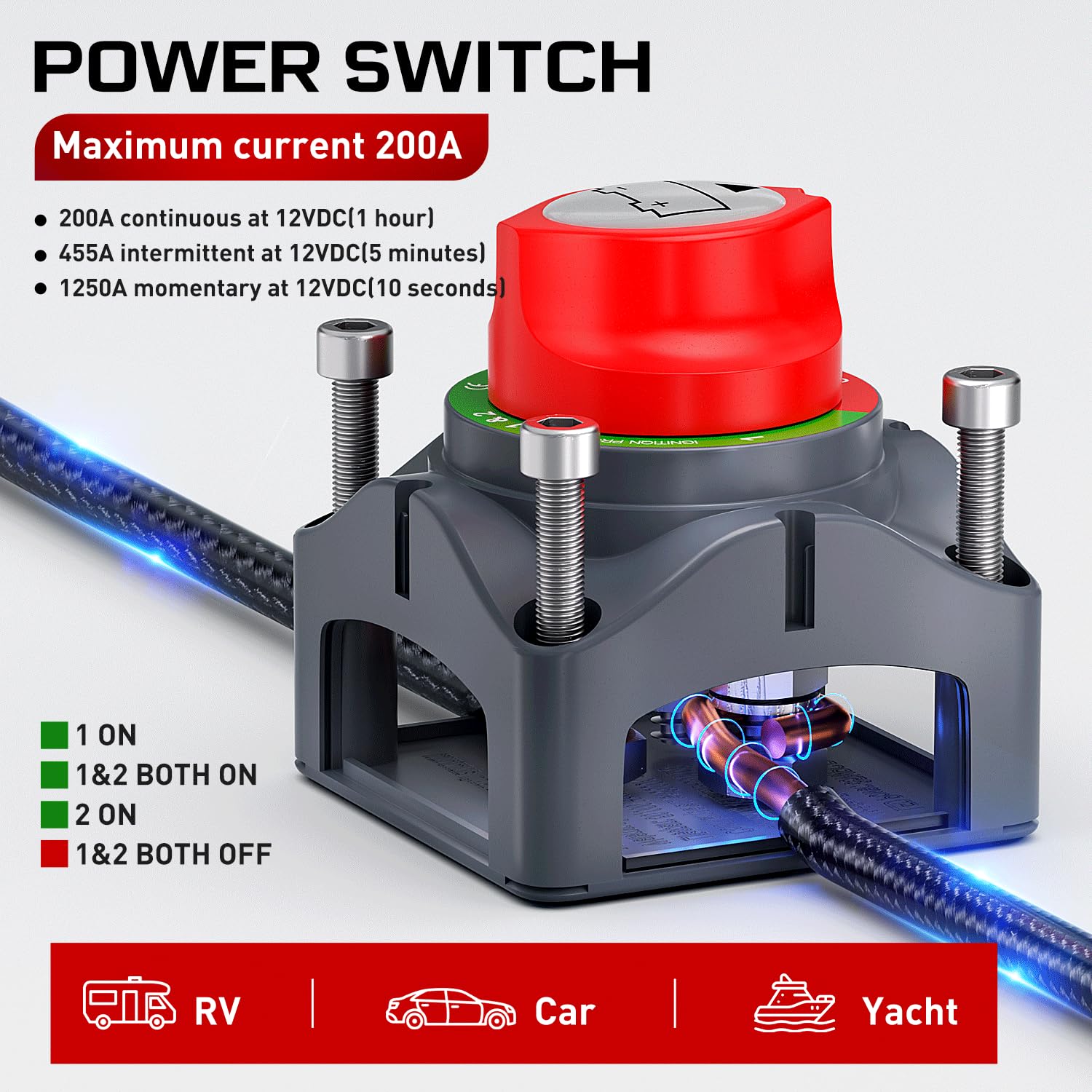 Foto 2 | Interruptor De Batería Nilight 1-2 Both-off 12 V-48 V Resistente Al Agua - Venta Internacional.